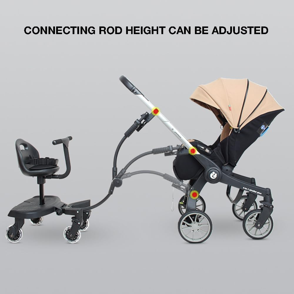 ABDULWEN Buggy Board,Universal 2-In-1 Stroller Board,Child Rider Stroller Attachment with Saddle Seat and Standing Platform,Baby Stroller Connectors,Quick and Easy to Use, Safety Design Upgrade (Newer Models) image number 5