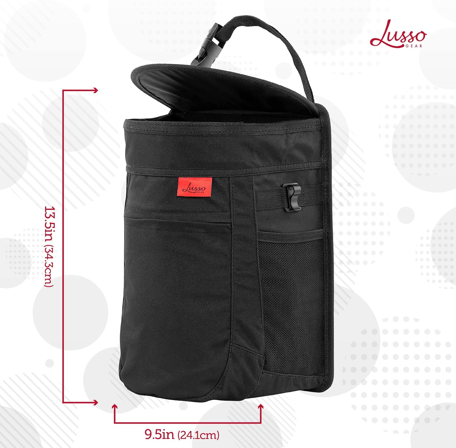 Lusso Gear Car Trash Can with Lid and Removeable Liner, Hanging Car Trash Bag with Hooks, Waterproof Fabric Car Garbage Bin, Automotive Travel, Trashcan Car Accessories, for Truck Van and SUV (Tan) - 2-Pack Black image number 5