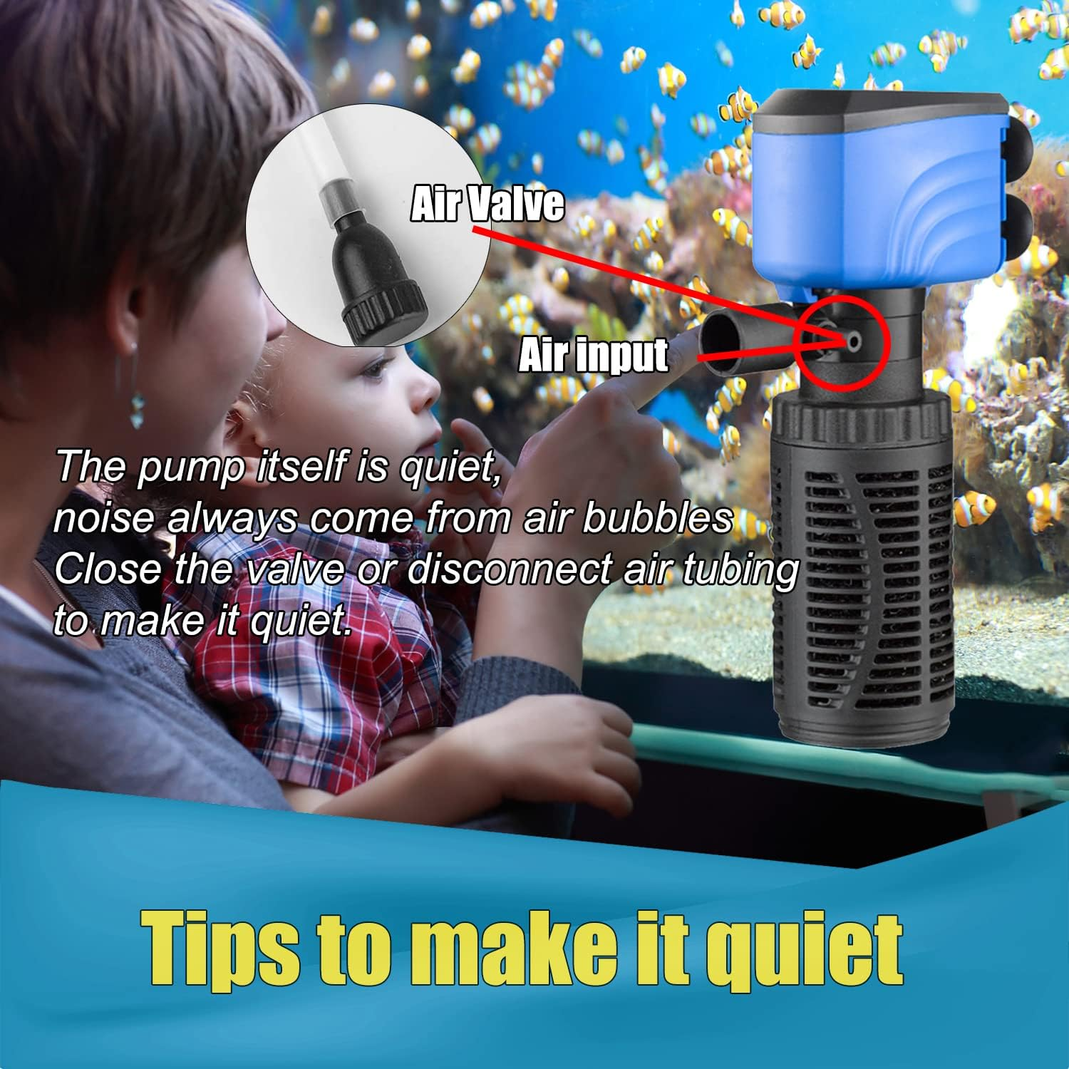 Fish Tank Filter, Silent Internal Aquarium Filter, Clean Water, Air Pump, Make Waves (4W-450L/H, Black) image number 3