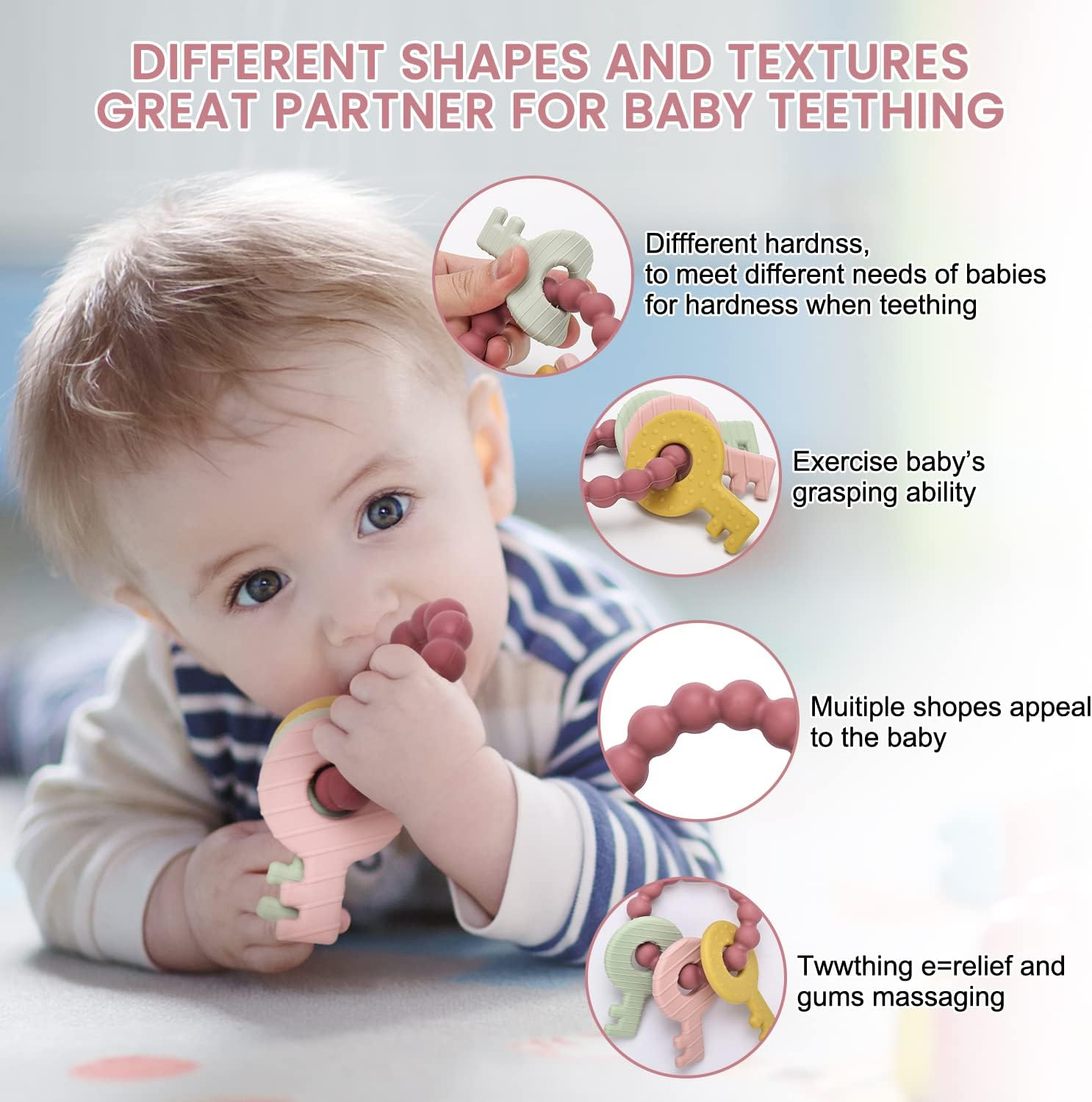 Silicone Teething Toys for Baby 3 Months, Choking-Proof Design, 100% Food-Grade Silicone, Infant to Toddler Teether, Essential Stuff for Baby Boy and Girl image number 5