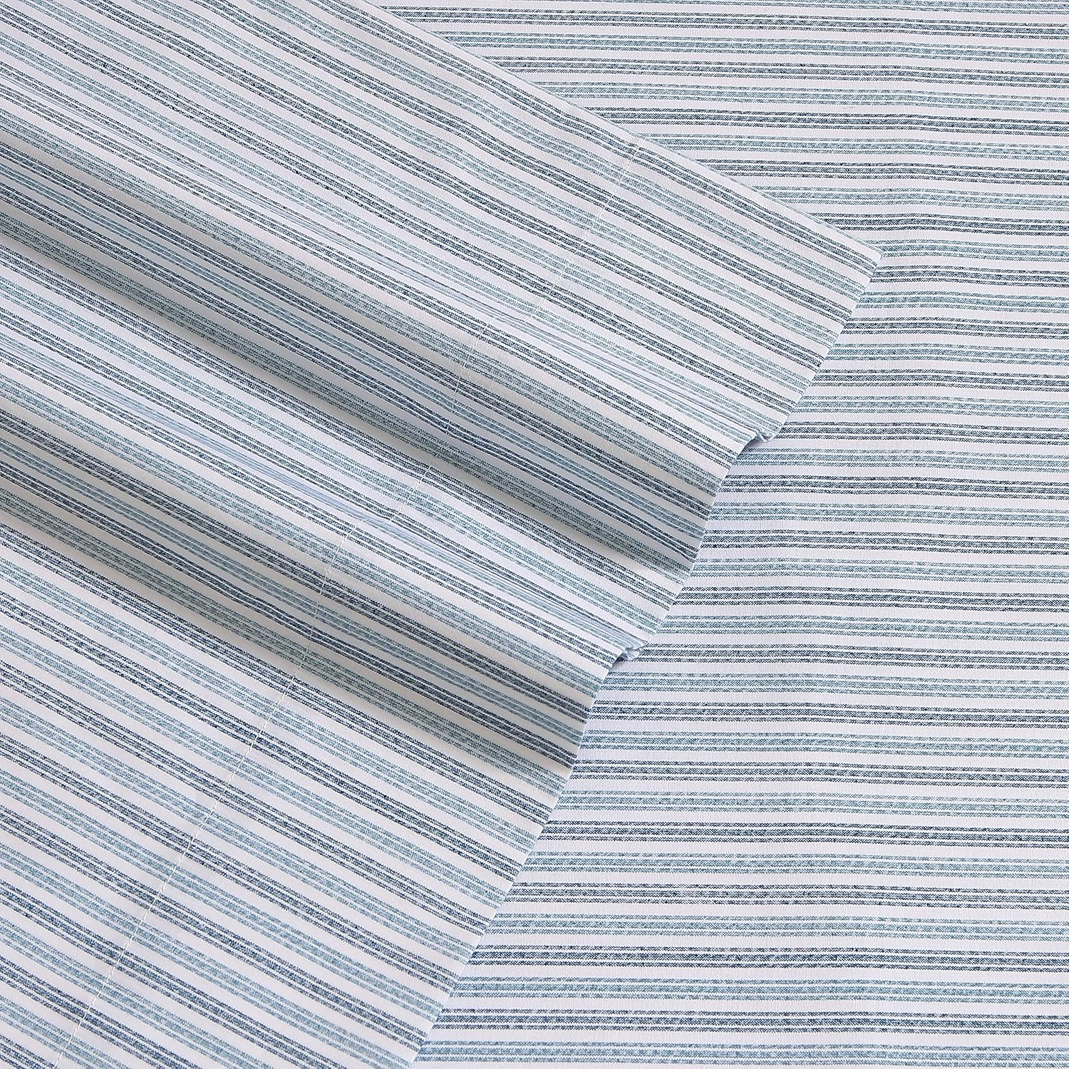 Eddie Bauer Sheets Cotton Percale Bedding Set, Crisp & Cool, Stylish Home Decor, Full, Ticking Stripe Blue/White image number 4