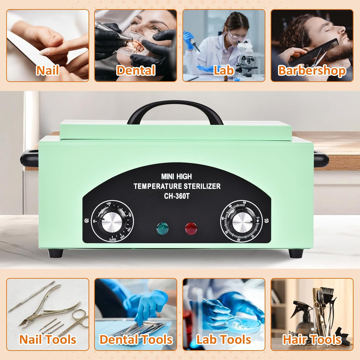 Advwin High Temperature Metal Tool Cleaner Machine, 2L Dry Heat Cleaning Box, with Temperature & Time Setting, Nail Tool Sterilizer Cabinet with Handle, for Beauty Salon, Lab, Dental, Home image number 3