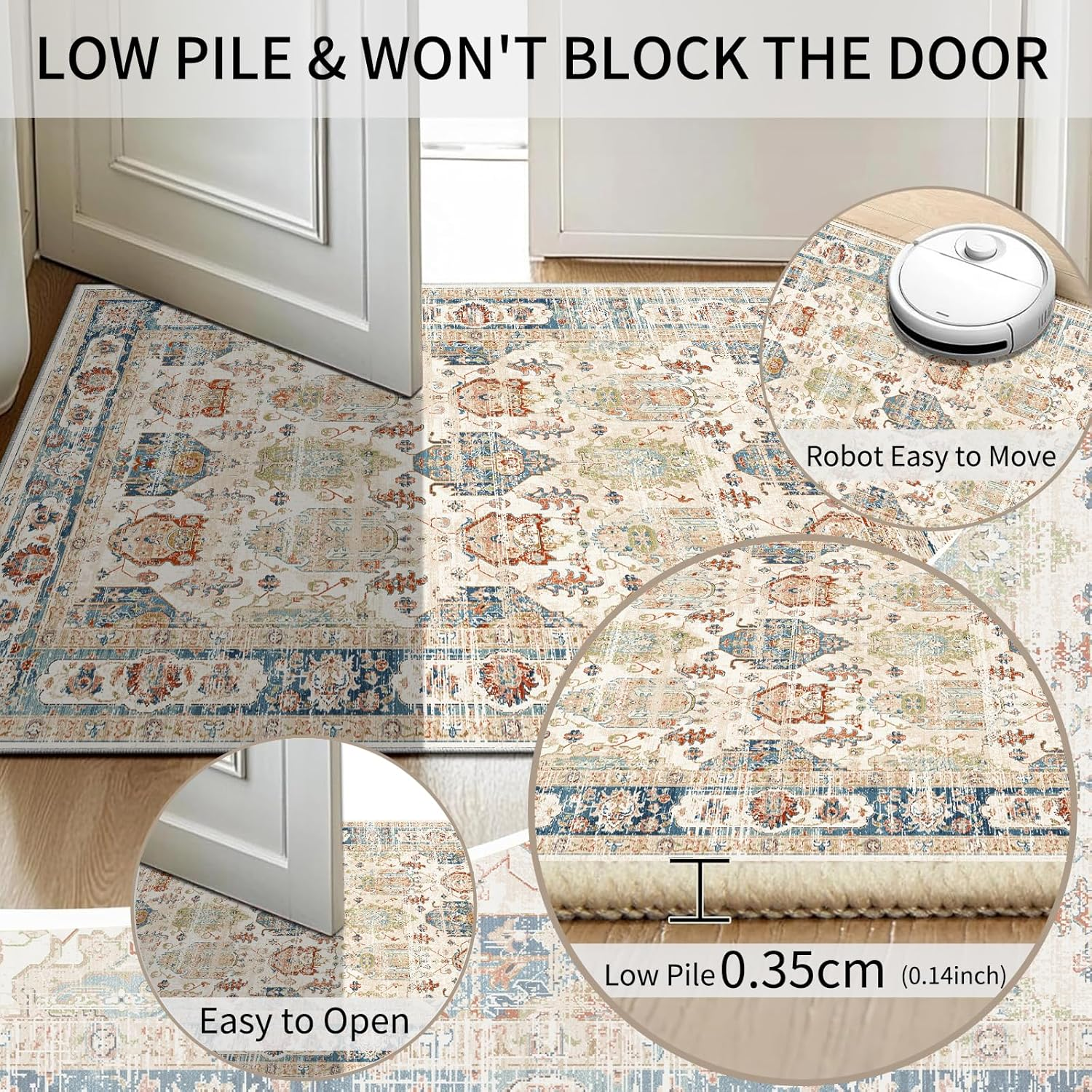 UZU 60X90Cm Non-Slip Machine Washable Entryway Rug, Indoor Door Mat Faux Cashmere Carpet Soft Durable Low Pile Area Rugs with Anti-Slip Backing for Bedroom Kitchen Bathroom Laundry Room - Home Decor image number 5