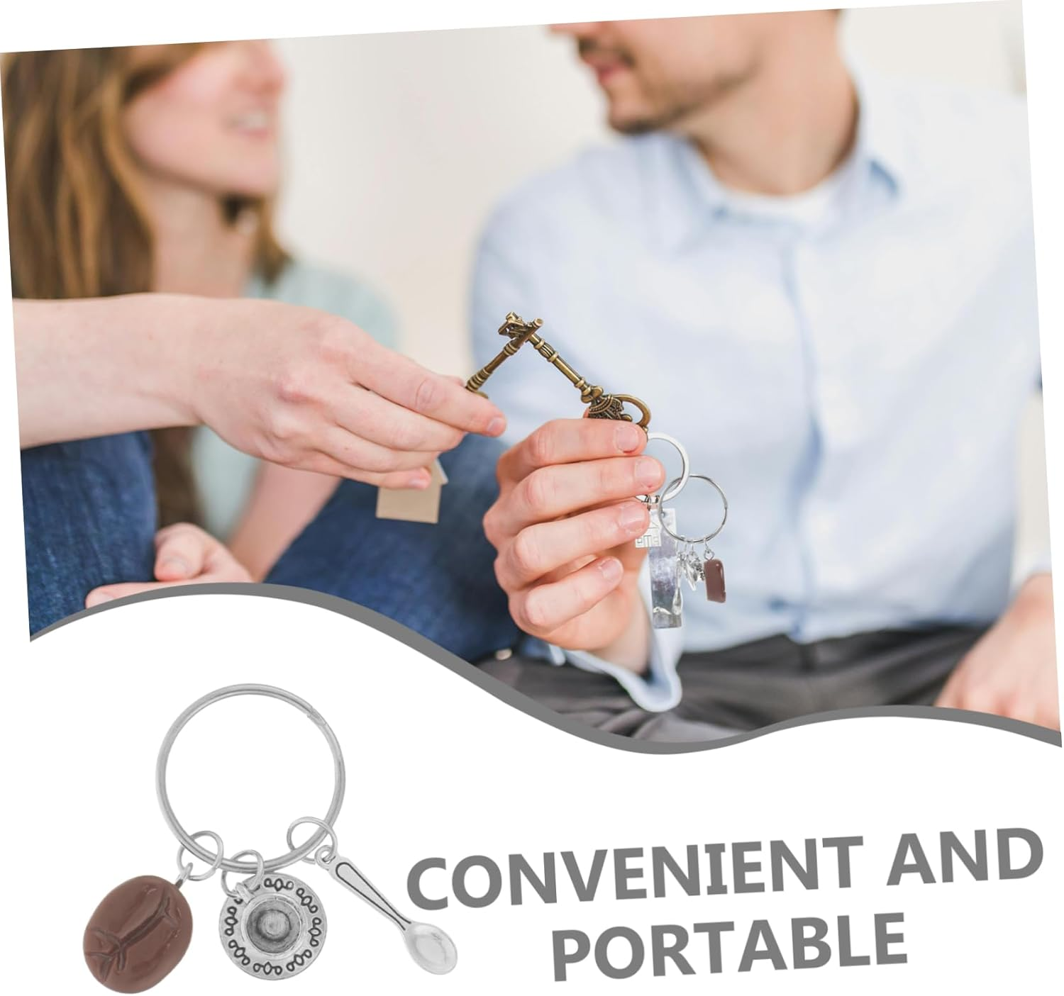 WATIIFUFU Cute Keychain Ring Vintage Coffee Bean Keychain Bag Hanging Decoration Adults image number 4