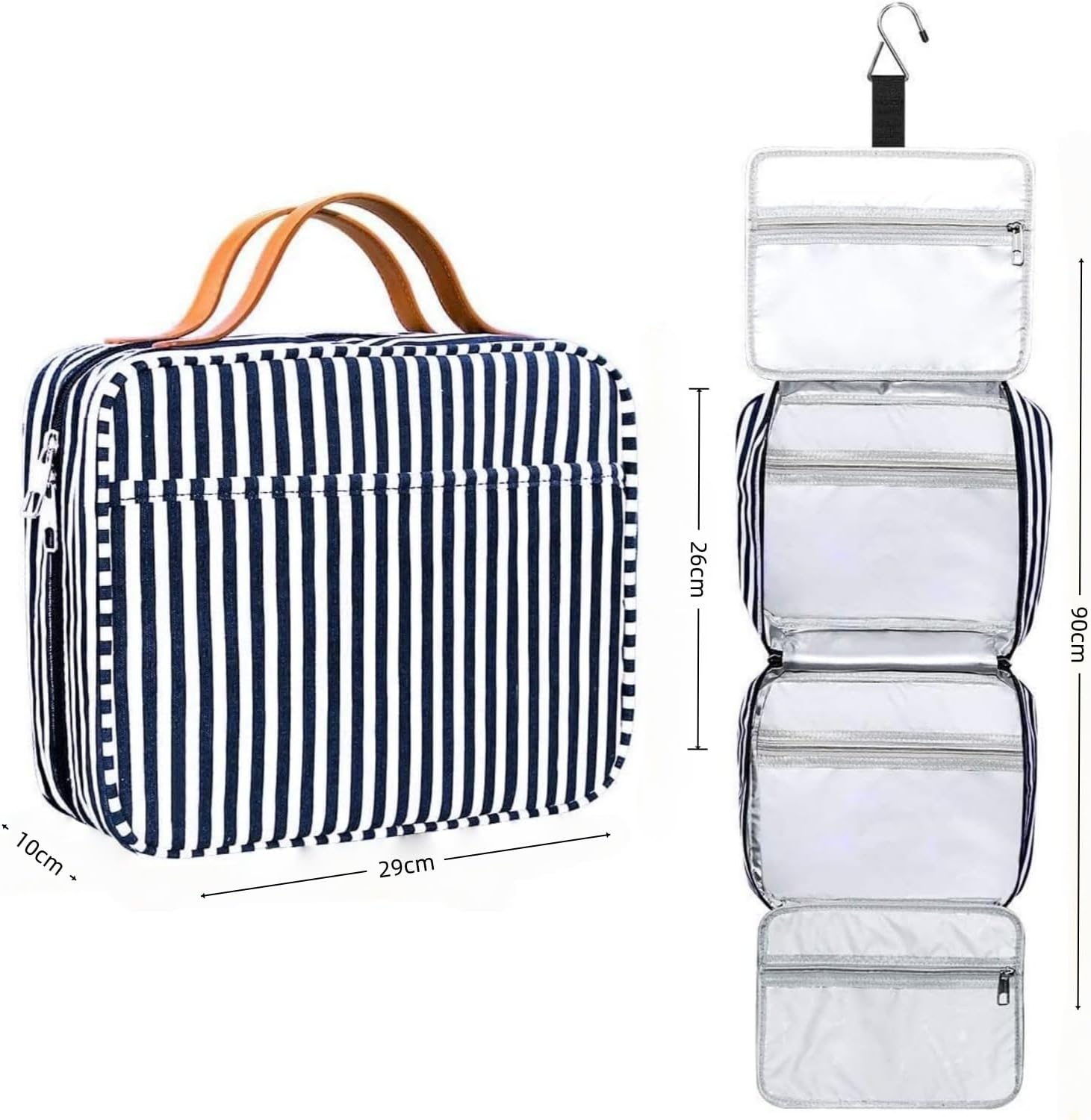 Hanging Travel Toiletry Bag for Women - Large Capacity Waterproof Cosmetic Organiser with 6 Compartments & Sturdy Hook, Travel Makeup Bag for Bathroom Shower image number 5