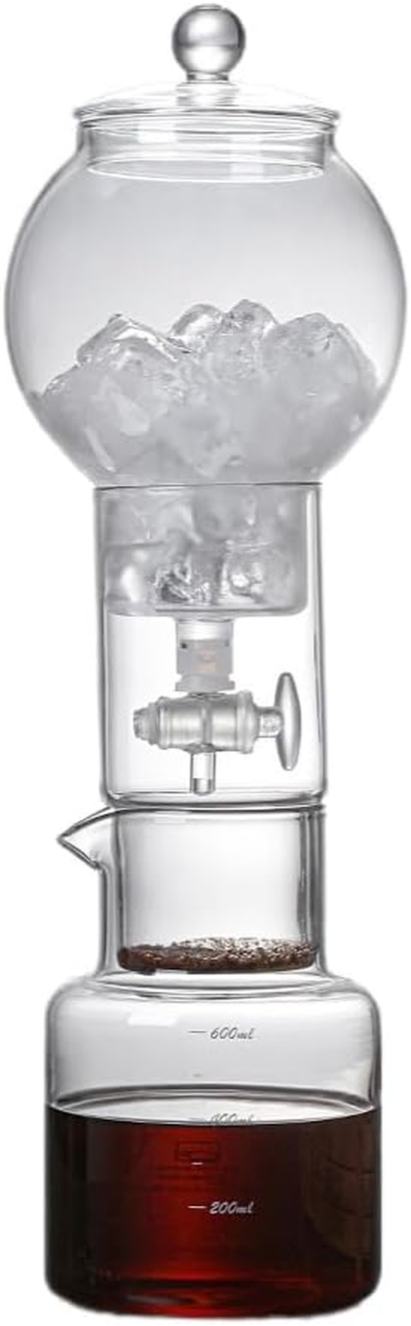 POPULUSL Ice Drip Coffee Maker, Pure-Transparent Cold Brew Coffee Maker, High Boron Glass Household Ice Water Cold Brew 600Ml Coffee Pot with Coffee Paper Filter for Home Office, Adjustable Water Flow image number 4