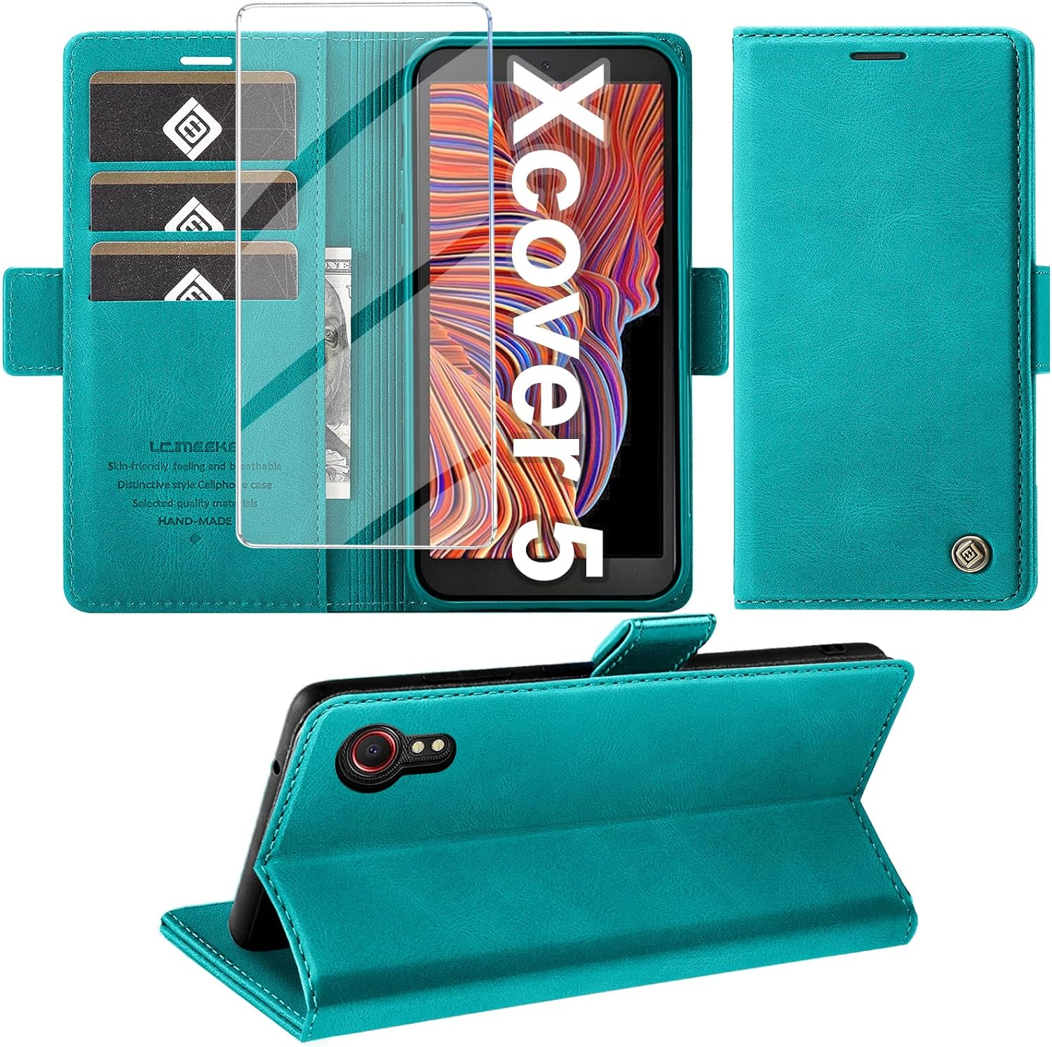 Giyer Mobile Phone Case for Samsung Galaxy Xcover 5 Case with Screen Protector, Protective Case Galaxy Xcover 5 PU Leather Wallet Flip Case Stand Card Slot Flip Case for Samsung Xcover 5 Pocket (Red)