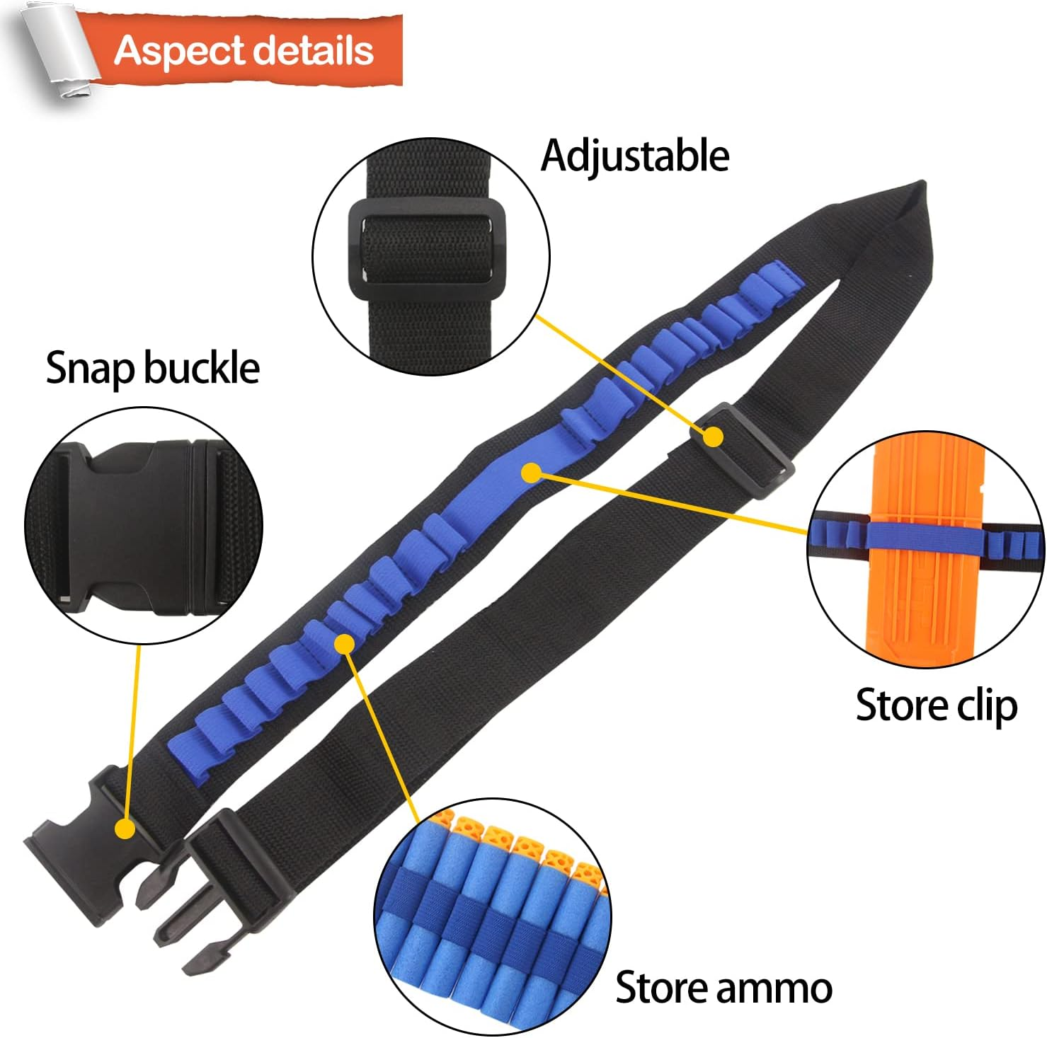 EKIND Toy Gun Bullet Shoulder Strap Darts Bandolier Kit Ammo Storage Holder Compatible for Nerf Elite Blasters (Black Blue) image number 4