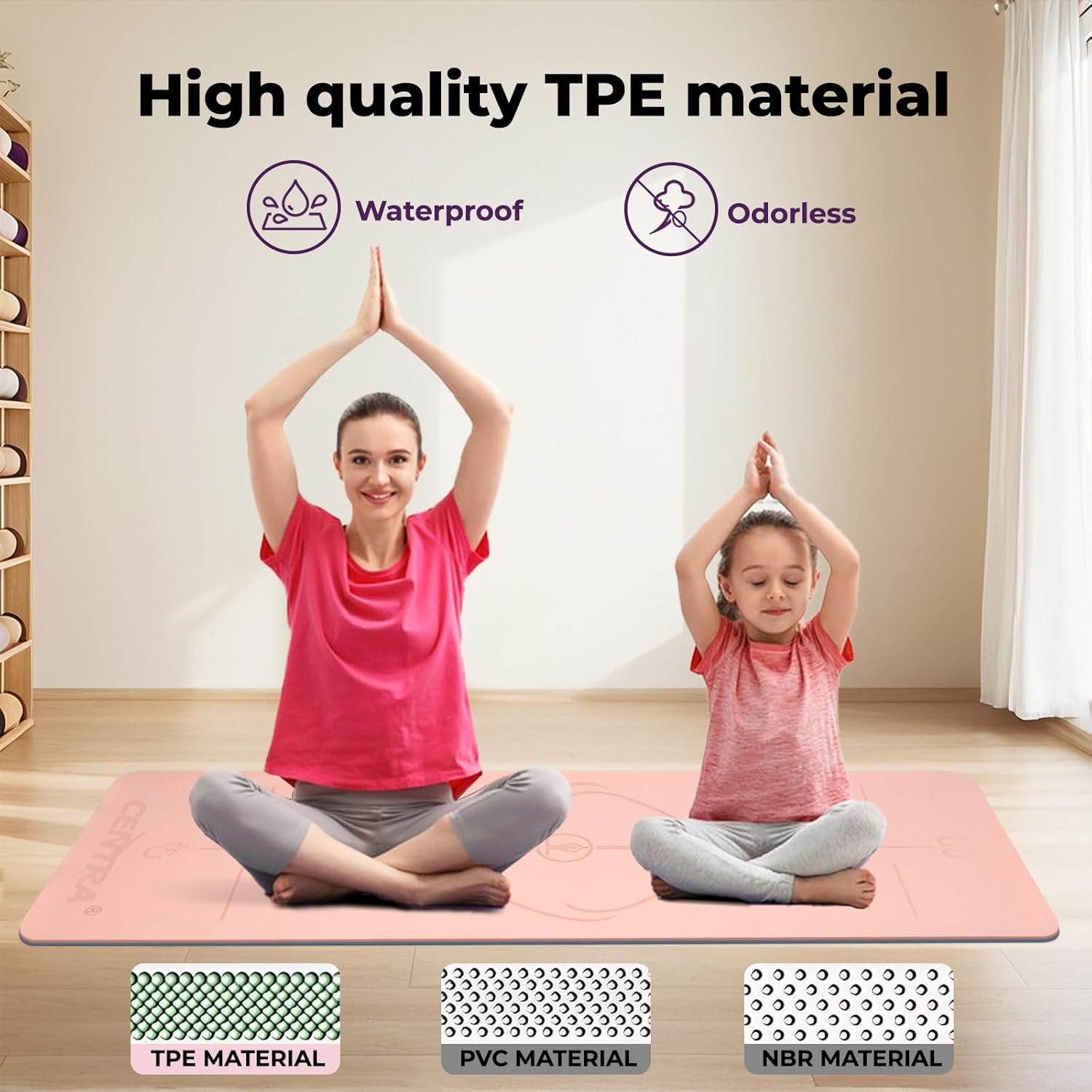 Centra Yoga Mat, Fitness Exercise Mat with Alignment Lines,Dual-Tone Yoga Mat with Carrying Strap,6Mm Thick,Anti-Slip,High Density, Gymnastics, Pilates & Floor Workouts, All-Purpose, Home image number 6