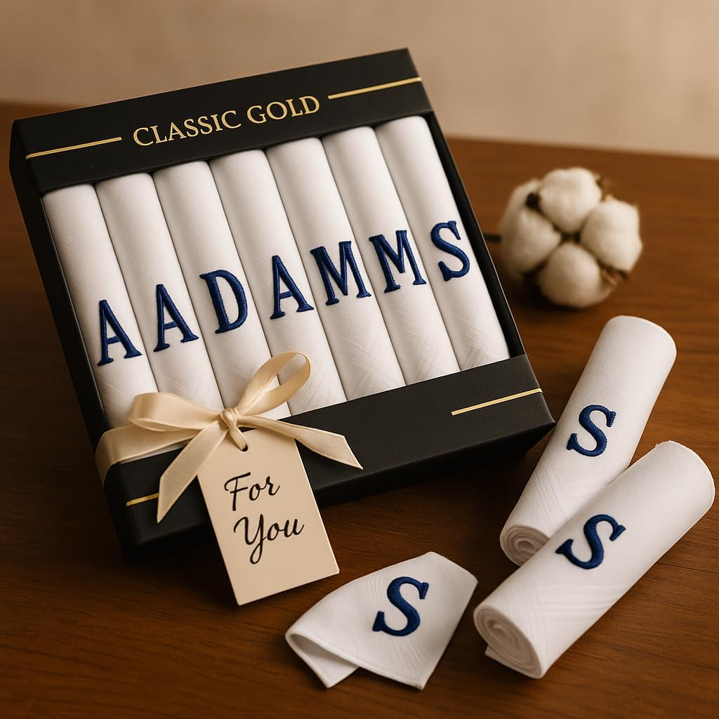 Dudu N Girlie Taschent&uuml;cher F&uuml;r Herren/Herren, Satin, Mit Gestickten Initialen, Wei&szlig; image number 2