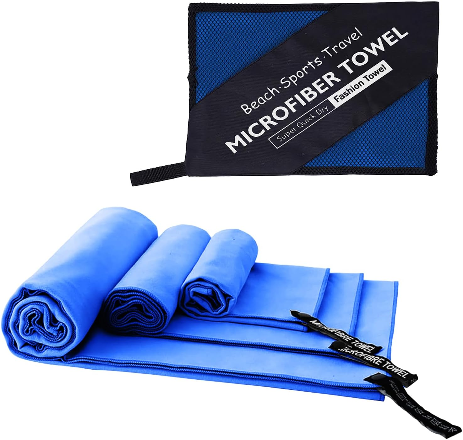 GIOD Microfibre Towel Travel，Camping Towels Set of 3, Quick Drying Bath Towels, Sports Fitness Reversible Fleece Quick Drying Towels for Gym, Pool, Yoga, Beach, Outdoor Travel (Blue) image number 1