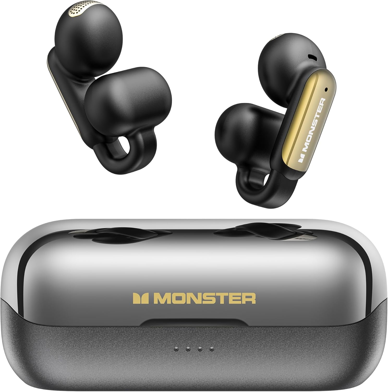 Monster Wireless Earbuds Open AC601, Comfort Clip-On Bluetooth Earbuds Type-C Charging, Bluetooth 5.4 Open Earbuds Pure Sound with ENC, IPX5 Waterproof, Touch Control Wireless Headphones (Black)