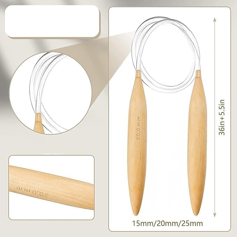 3Pcs Jumbo Wooden Circular Knitting Needle,Circular Natural Wood Jumbo Needle round Braided Knitting Needle,Jumbo Wooden round Knitting Needle,Large Wood Circular Knitting Needle,Jumbo Knitting Needle image number 2