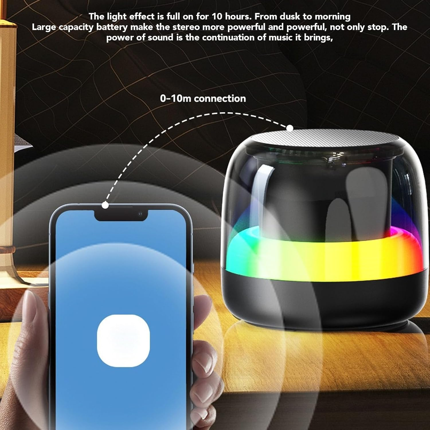 Generic Bluetooth Speakers, Portable Wireless Speaker with RGB Colorful Lights, BT5.3, Portable Speaker with Hifi Sound, Support USB Flash Drive for Home Outdoor Party (Black) - White image number 2