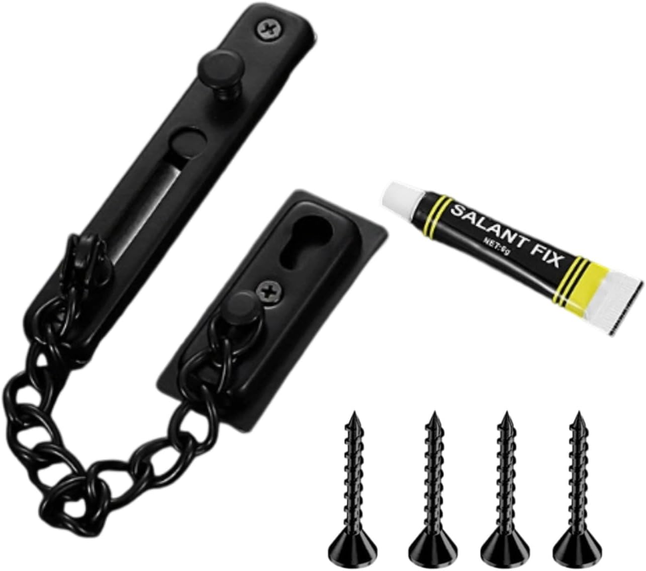Security Door Chain Lock, Heavy - Duty Stainless Steel Door Guard with 2 Installation Methods (Screws & Glue), anti - Theft Chain for Home, Hotel, Door, Window, Drawer, Cabinet（1 Pack, Black） image number 1