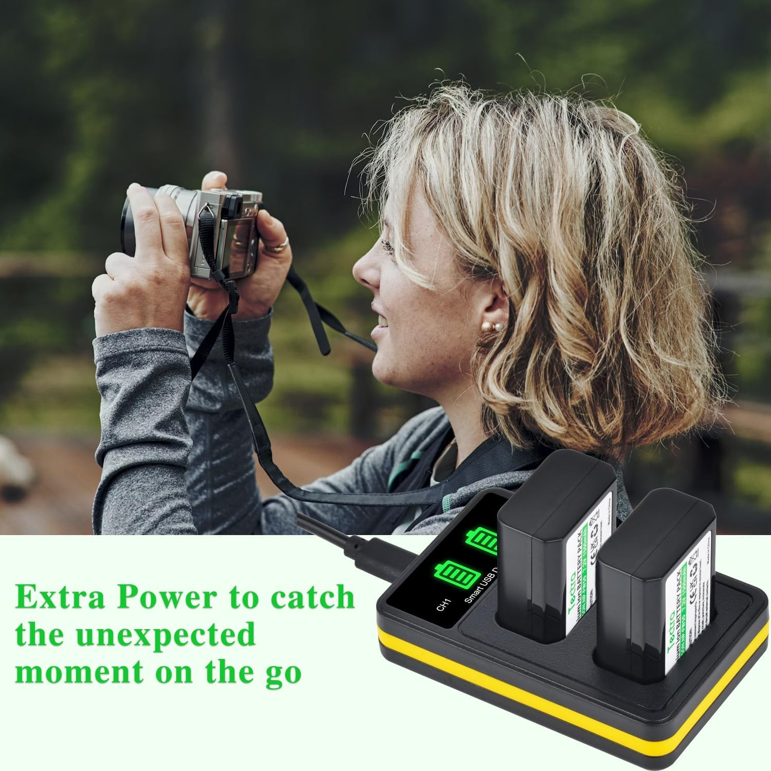 Tectra 2-Pack NP-FW50 Battery and LED Dual Charger for Sony ZV-E10, Alpha A6000, A6300, A6400, A6500, A5000, A5100, A7, A7II, A7RII, A7SII, A7S, A7S2, A7R, A7R2, A55, RX10 II III Camera image number 4