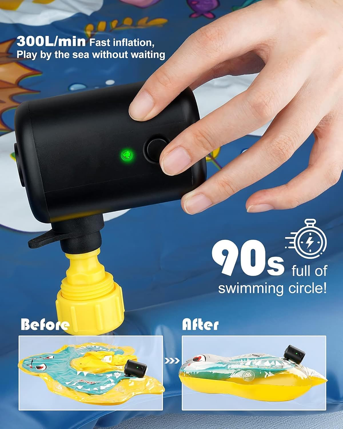 Electric Air Pump, Rechargeable Air Mattress Pump, 4000Pa 12W Mini Portable Inflator Pump with 4 Nozzles, Perfect for Air Mattress Bed/Swimming Pool Floats Toys/Swimming Ring/Vacuum Bags image number 6