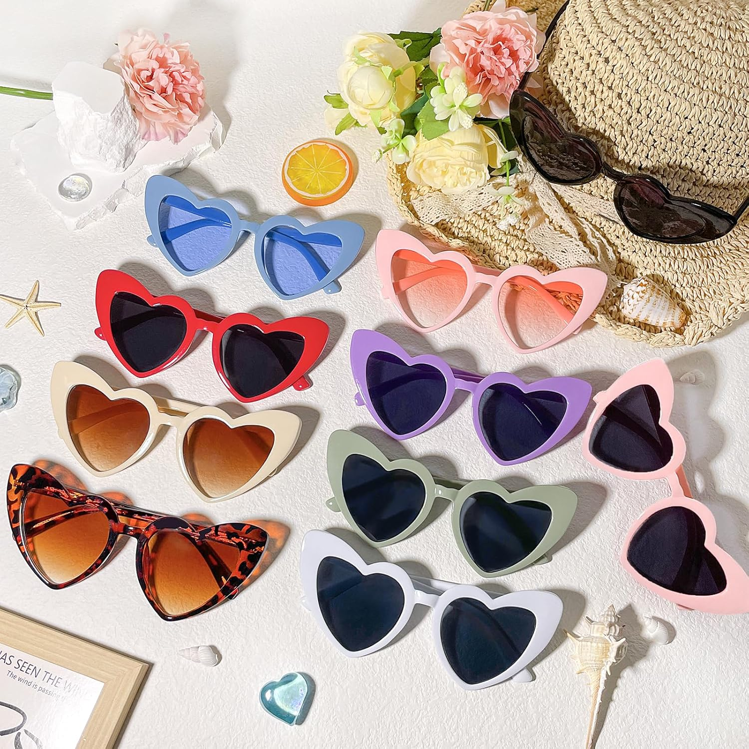 Pibupibu 10 Pack Colorful Heart Shaped Sunglasses Bachelorette Party Favors for Women Bride Tribe Glasses Bride Shower Gift