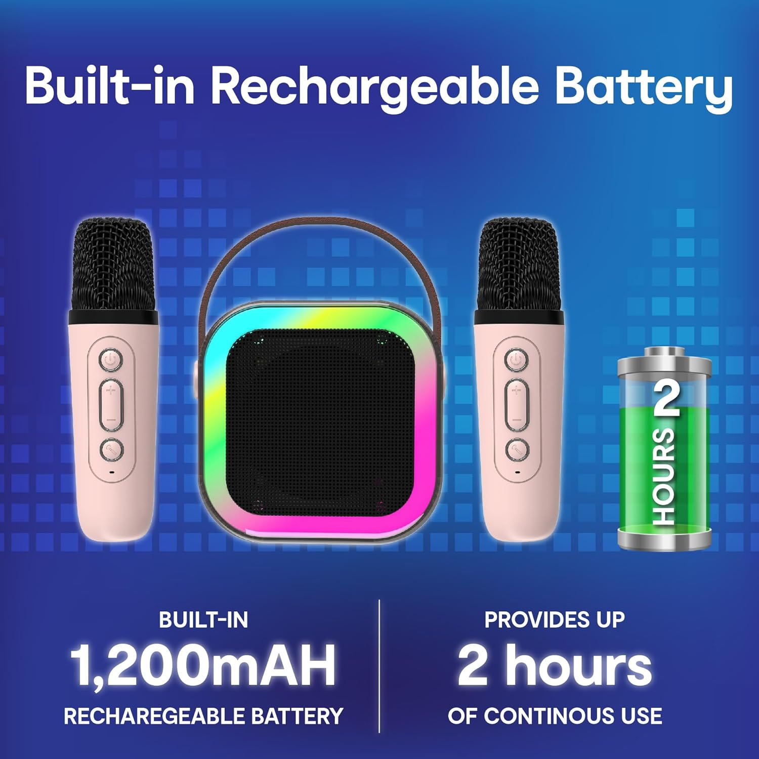 Laser Pink Karaoke Machine with 2 Wireless Microphones, LED Light Show, 4 Voice Effects, Bluetooth Speaker, MP3 Player, Rechargeable Battery &ndash; Great for Kids, Adults, Parties & Events image number 1