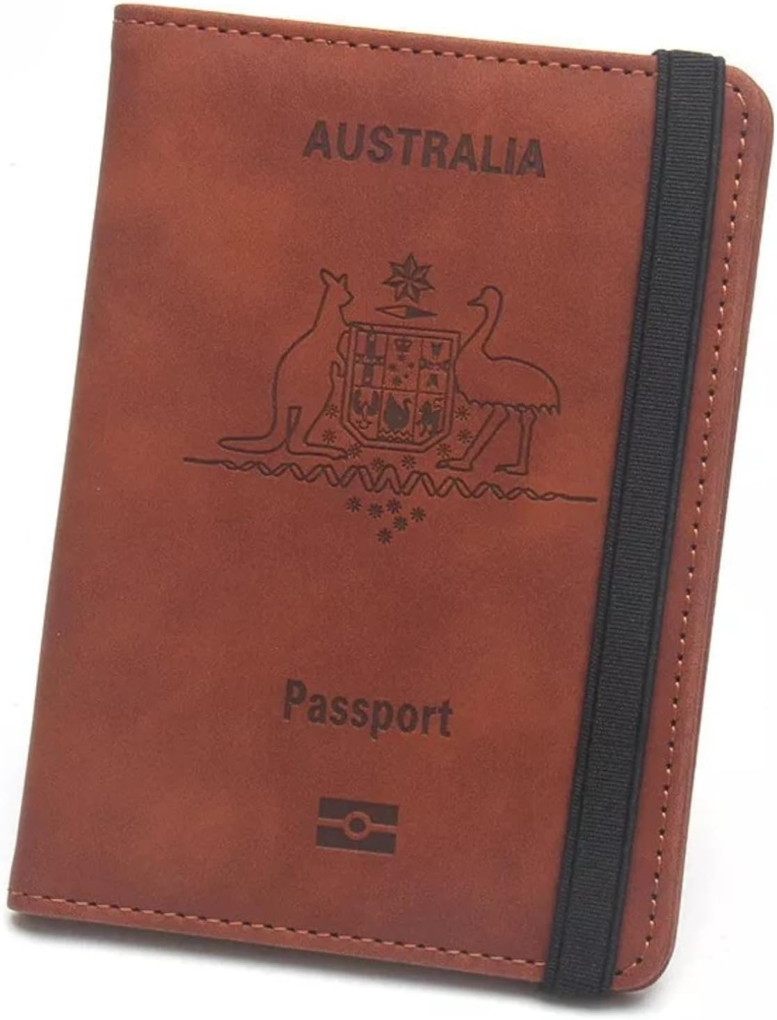 RFID Blocking Passport Holder - PU Leather Travel Wallet with Strap Band, ID Card & Credit Card Slots, Travel Organizer (Multiple Colors) (Black)