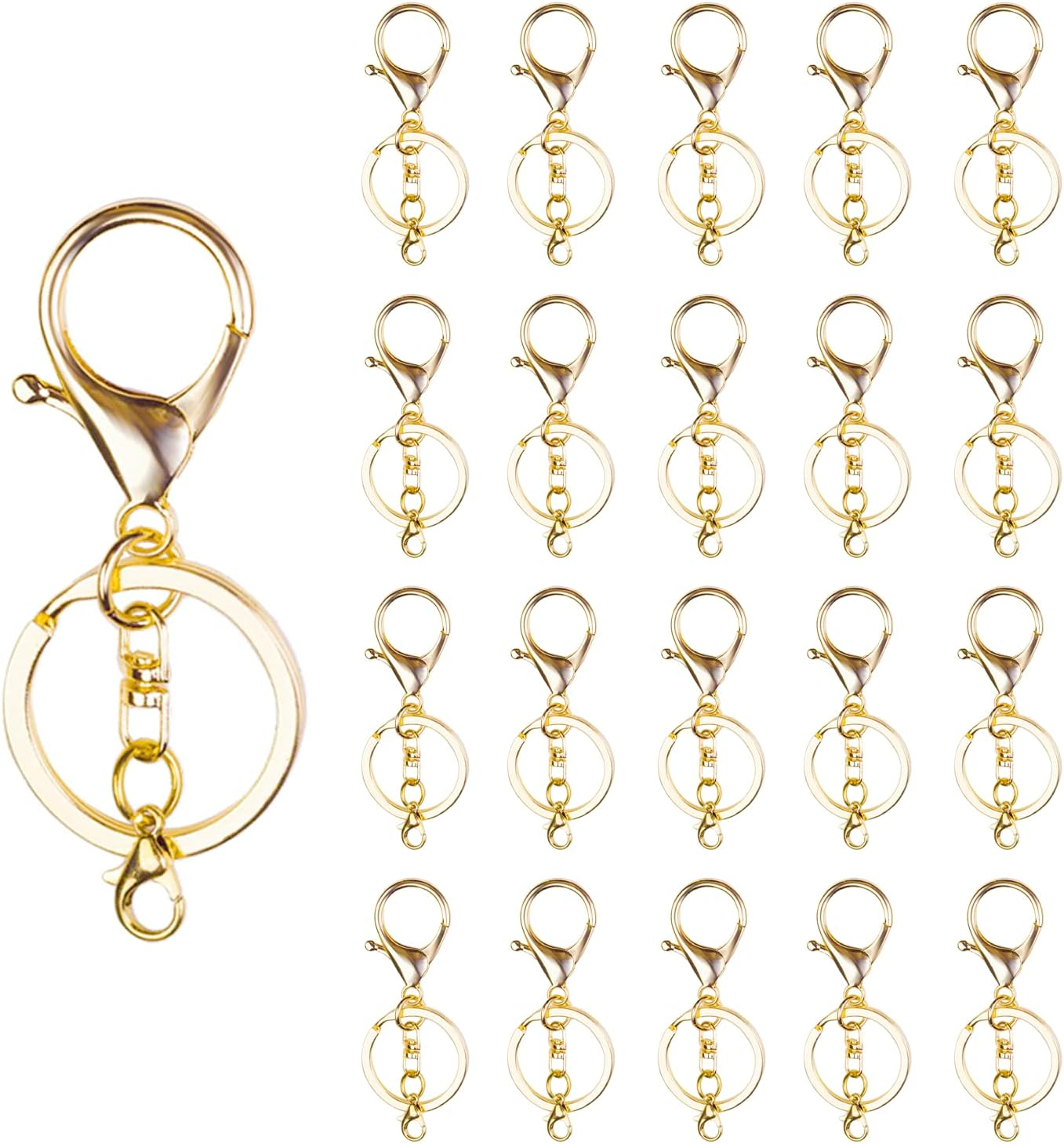 20Sets Golden Lobster Claw Clasps Hook with Flat Split Keychain Ring with Swivel Trigger Clip with Little Lobster Clasp for DIY Craft Jewelry Making - Bronze image number 2
