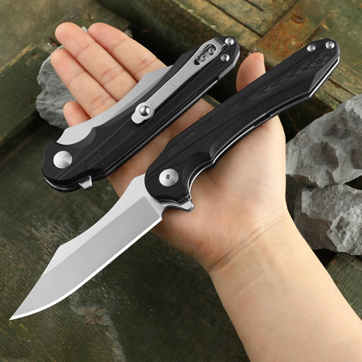 Knife Master 8.7 Inch Folding Knife, D2 Steel for Camping, Outdoors, Bushcraft and Survival, G10 Handle image number 6