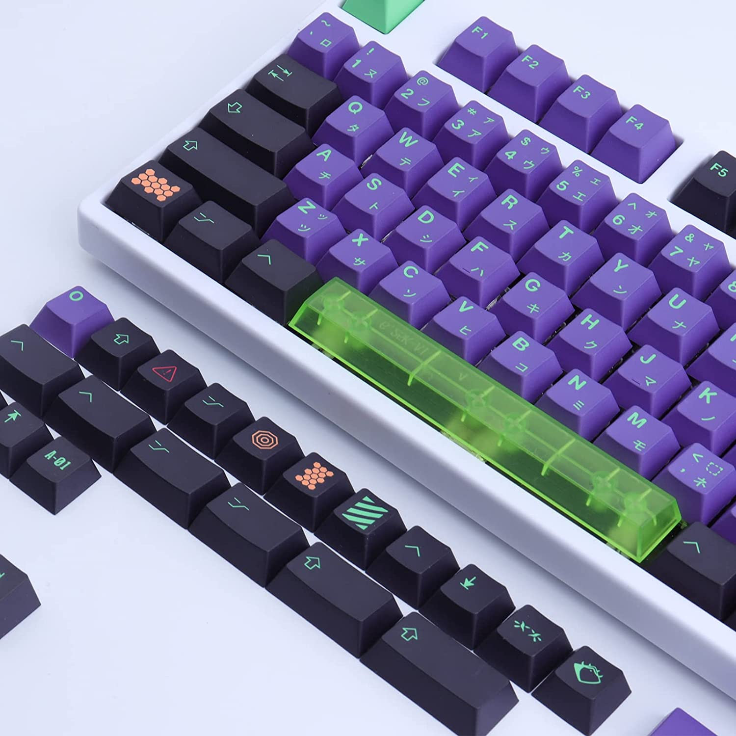 PBT Keycaps,Jomkiz 135 Keys Dye Sublimation Cherry Profile Keycaps with 7U Clear Spacebar Japanese Keycap Set for Cherry MX Switches ANSI Layout Mechanical Keyboards - Black image number 6