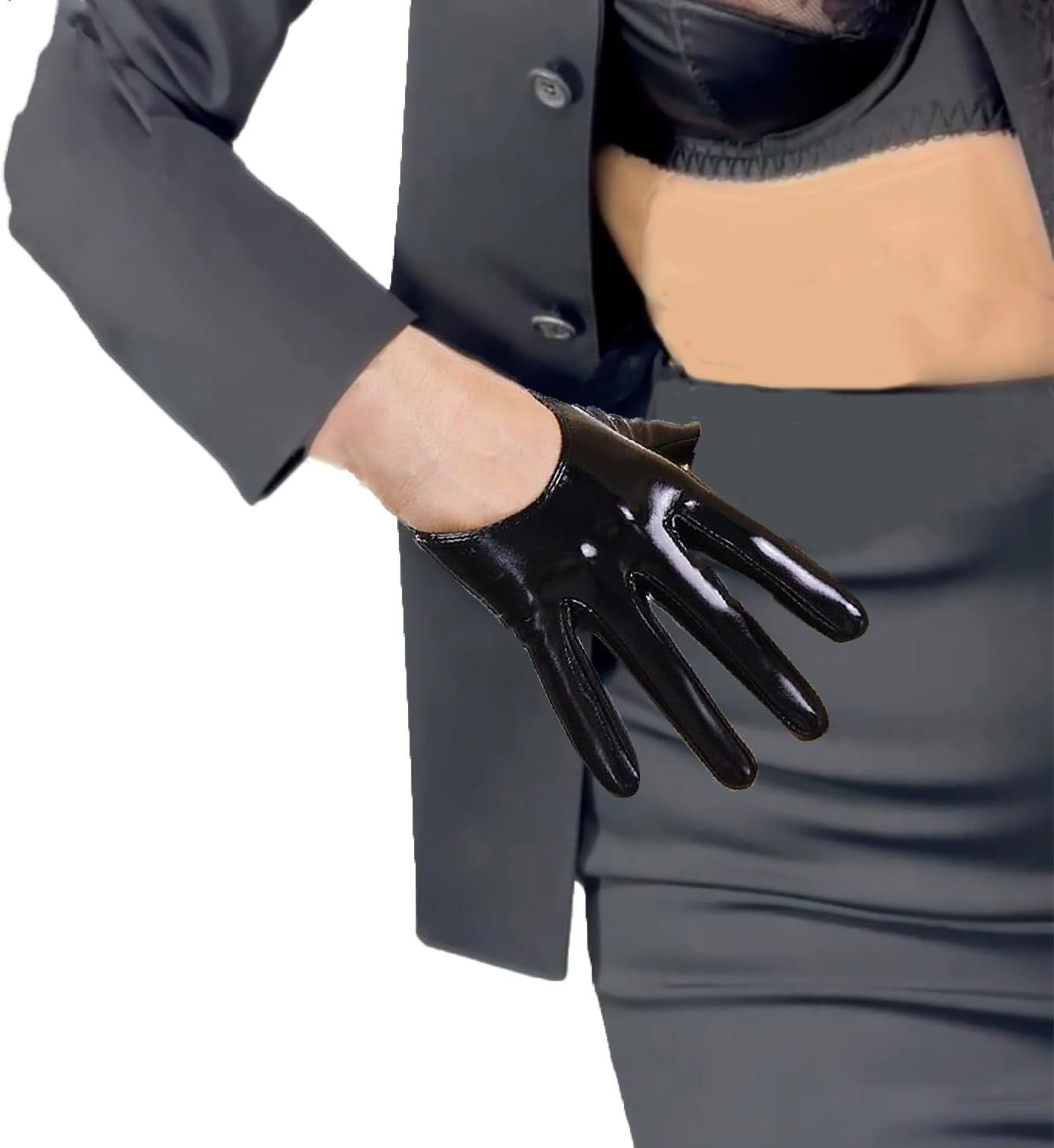 Dooway PU Black Super Long Women Fashion Gloves Evening Party Bar Sexy Opera Glossy Pair Finger Gloves Cosplay Matching