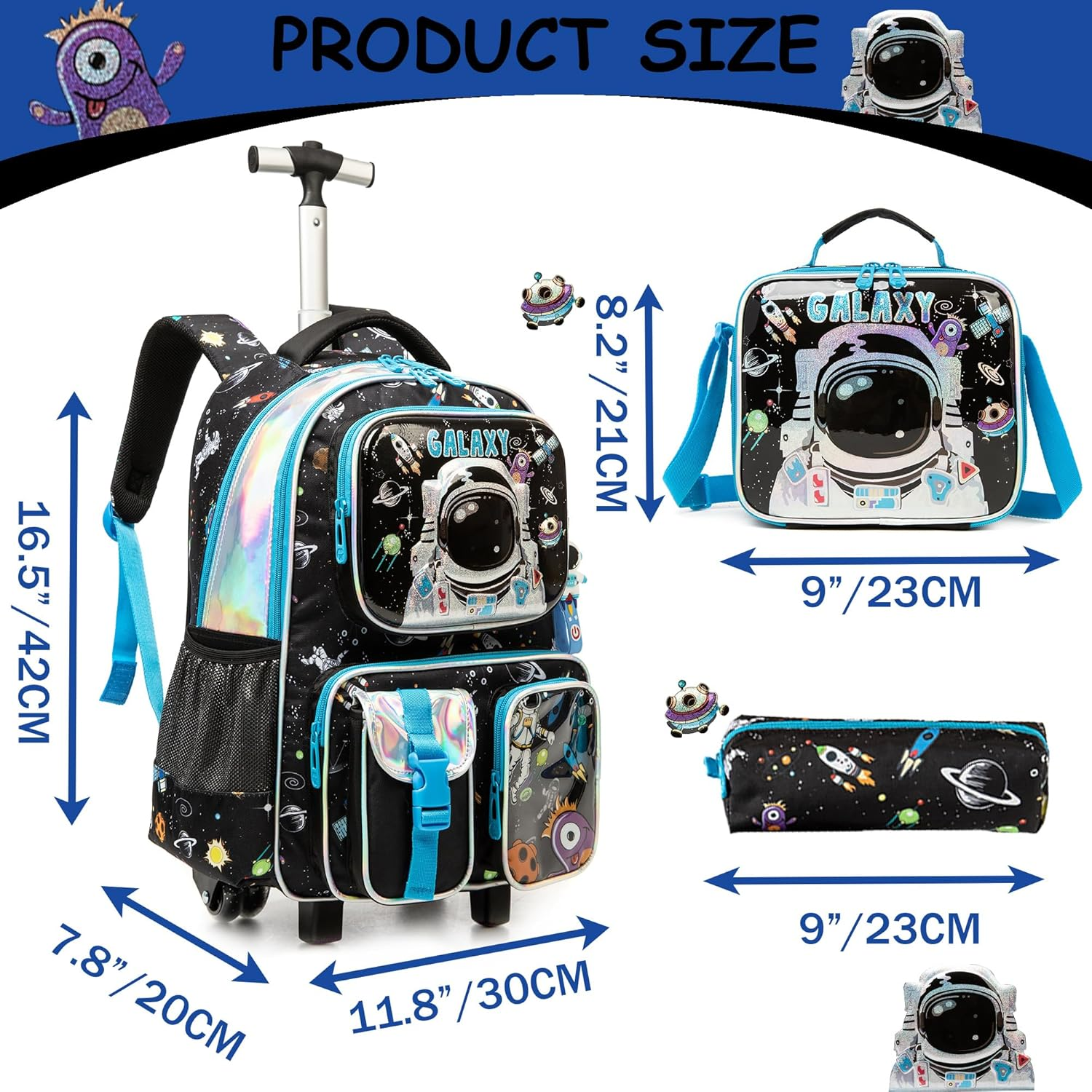 Meetbelify Kids Rolling Backpack with Wheels for Girls Boys Rolling Backpacks for Elementary Students, Boy 02, Small - Child 05 image number 5