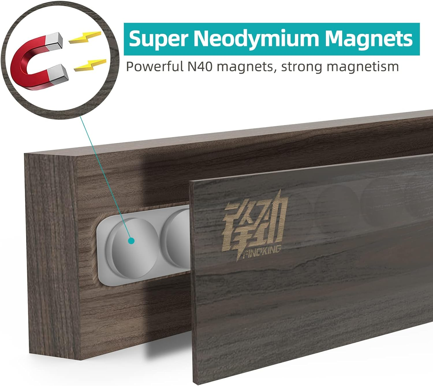 FINDKING Ash Wood Magnetic Knife Strip, Magnet Utensil Holder for Wall, Refrigerator, Wooden Rack for Kitchen Knives, No Drill (Dark Brown, 16 Inches, without Knives) image number 2