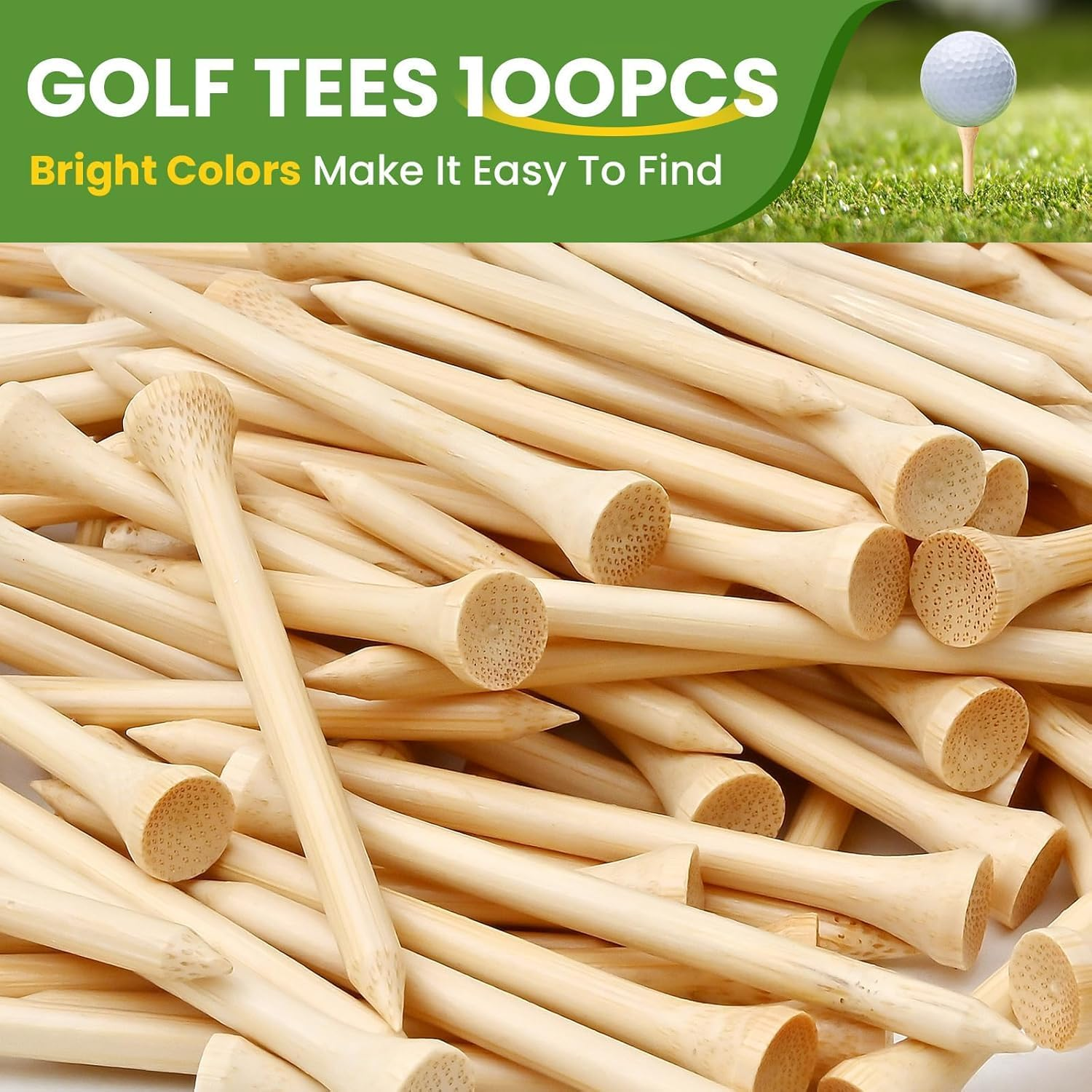 Golf Tees Durable Bamboo Tees 100Pcs 3-1/4" (83Mm) Friendly Biodegradable Material Reduce Friction Side Spin More Stable, Professional Tee System with Carry Bag image number 5