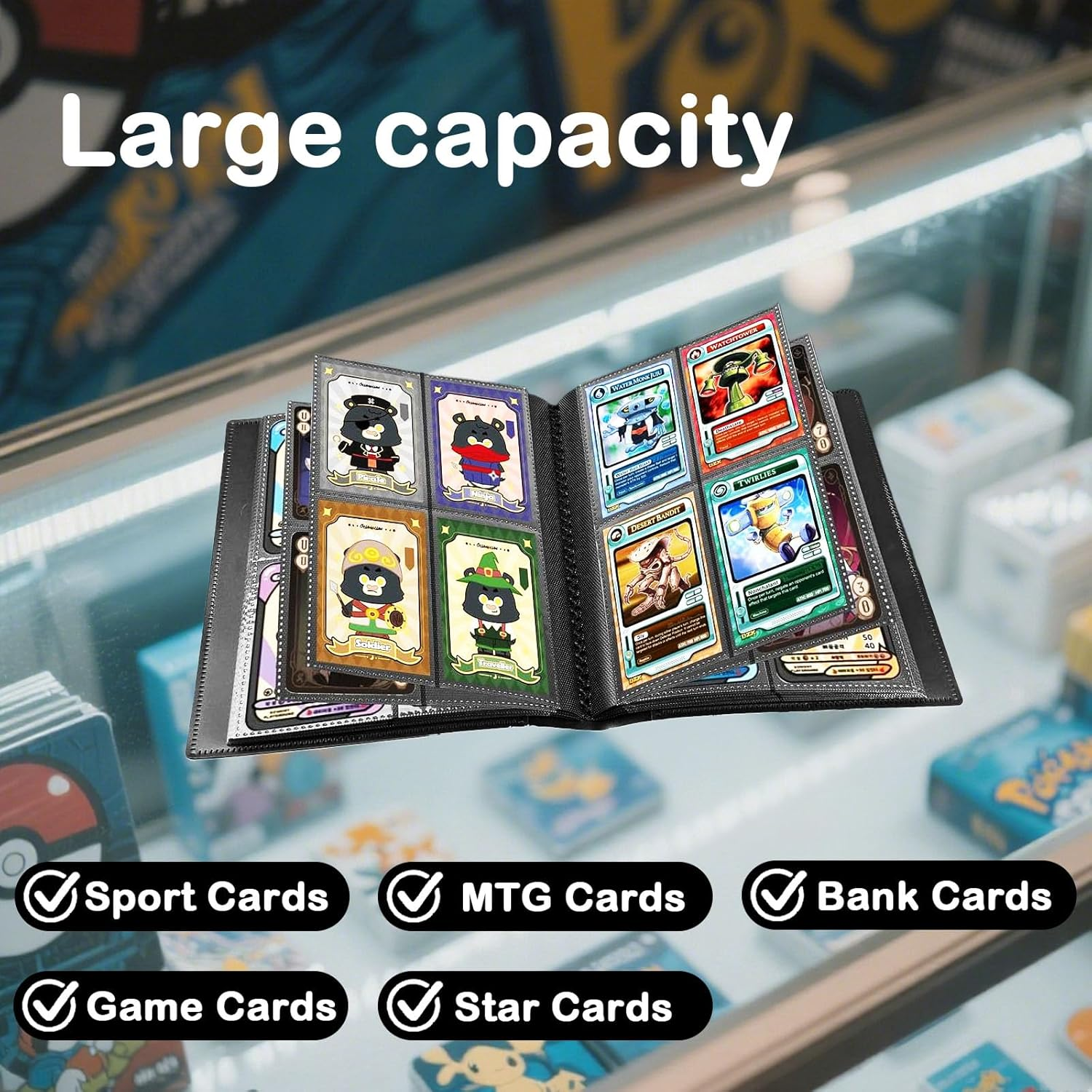 4-Pocket Trading Card Binder, 20 Pages Pocket Trading Card Album, 160 Side-Loading Pockets, Durable PU Album for MTG, TCG, Pokemon Yu-Gi-Oh, Basketball Sports Cards, Game Cards,Photo (Pink) image number 3