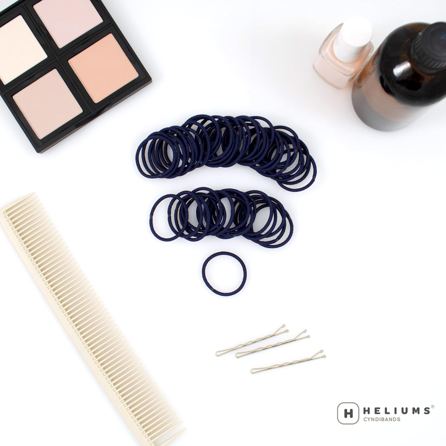 Heliums Small Hair Ties - Navy Blue - No Damage Mini 1 Inch Reusable 2Mm Elastics for Thin Hair and Kids, Neutral Ponytail Holders - 48 Count - Beige Blonde image number 5