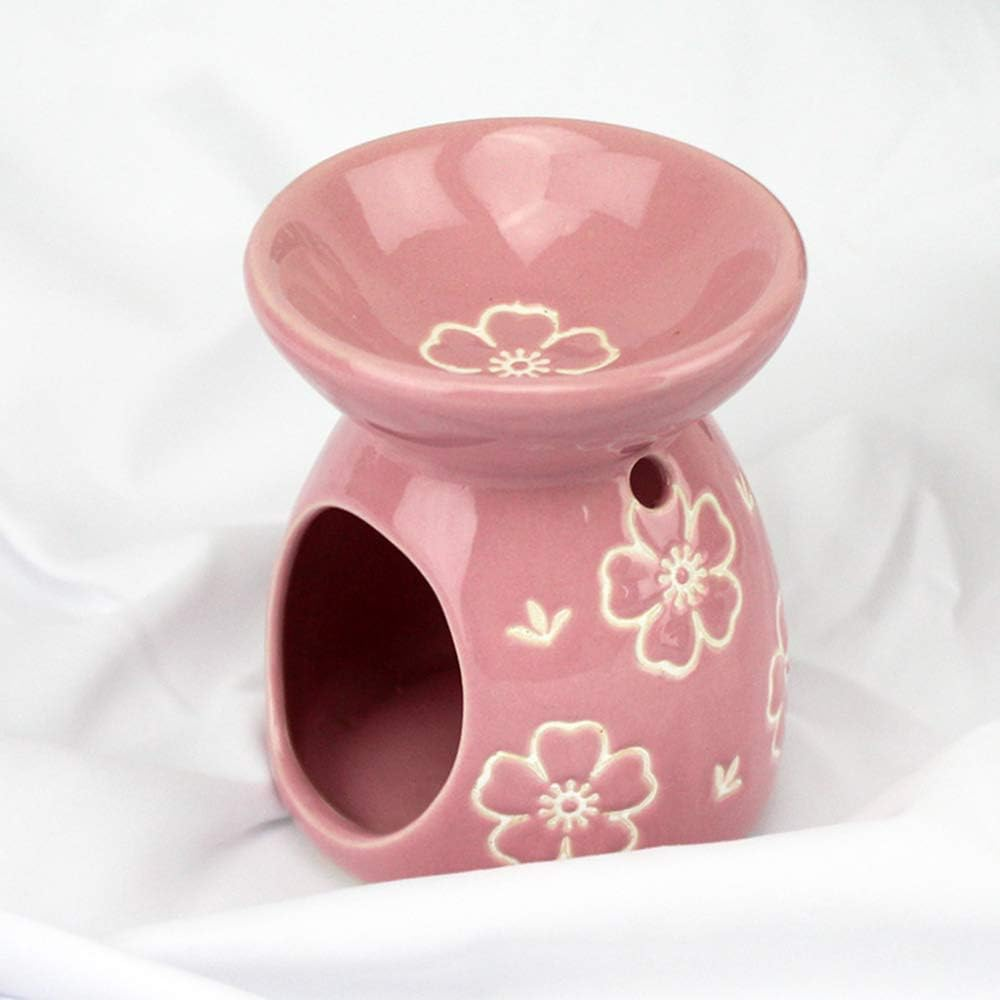 Sculpture Statue Antiques Collectables，Aromatherapy Aroma Burner Ceramic Oil Candle Wax Melt Burners Essential Oil Burner, Diffuser Wax Burner Home Bedroom Decor,Blue (Color : Pink) image number 2