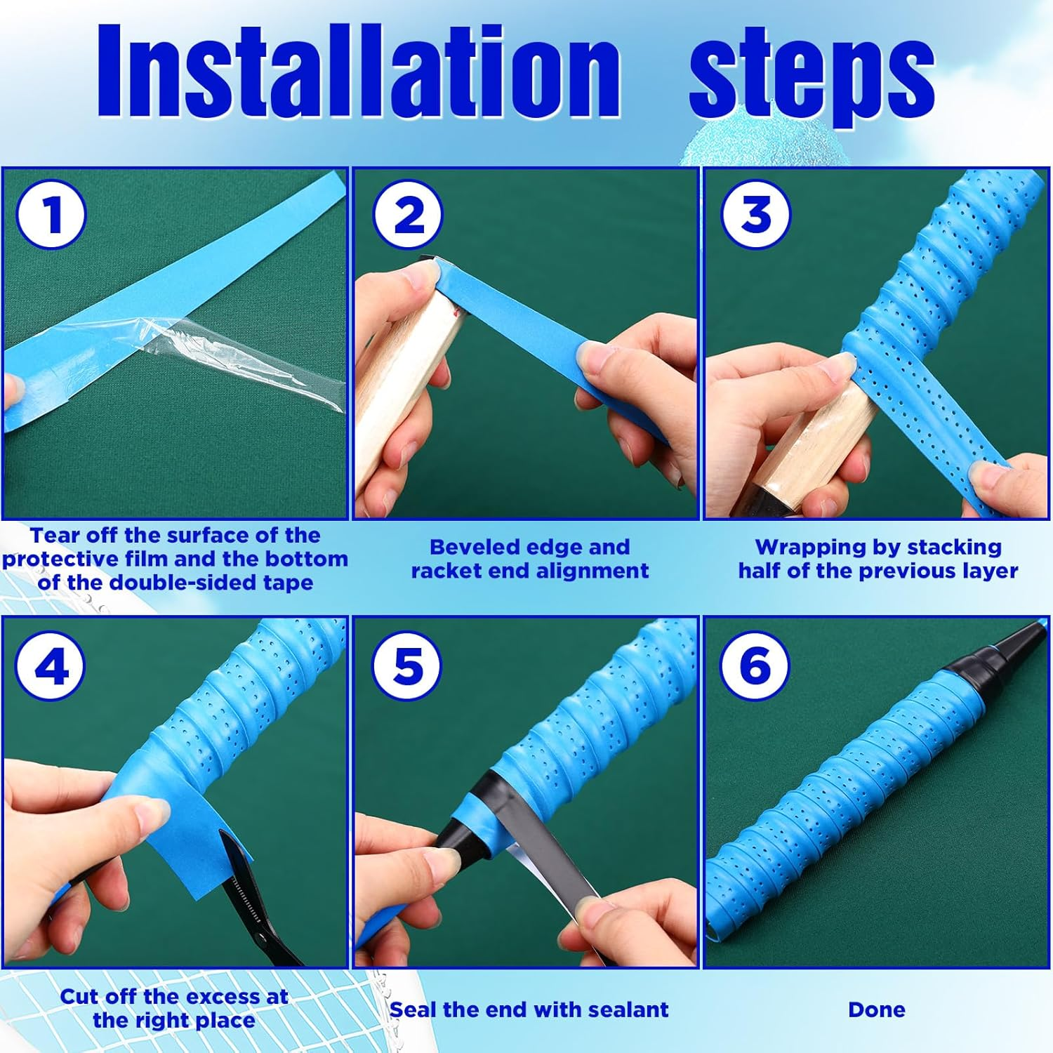 Wettarn 60 Pcs Racket Grip anti Slip 43 Inches Tennis Racket Grip Tape Racket Overgrips Precut and Dry Feel Tennis Grip anti Slip Absorbent Tennis Overgrip for Tennis, Badminton, Fishing Rod image number 2