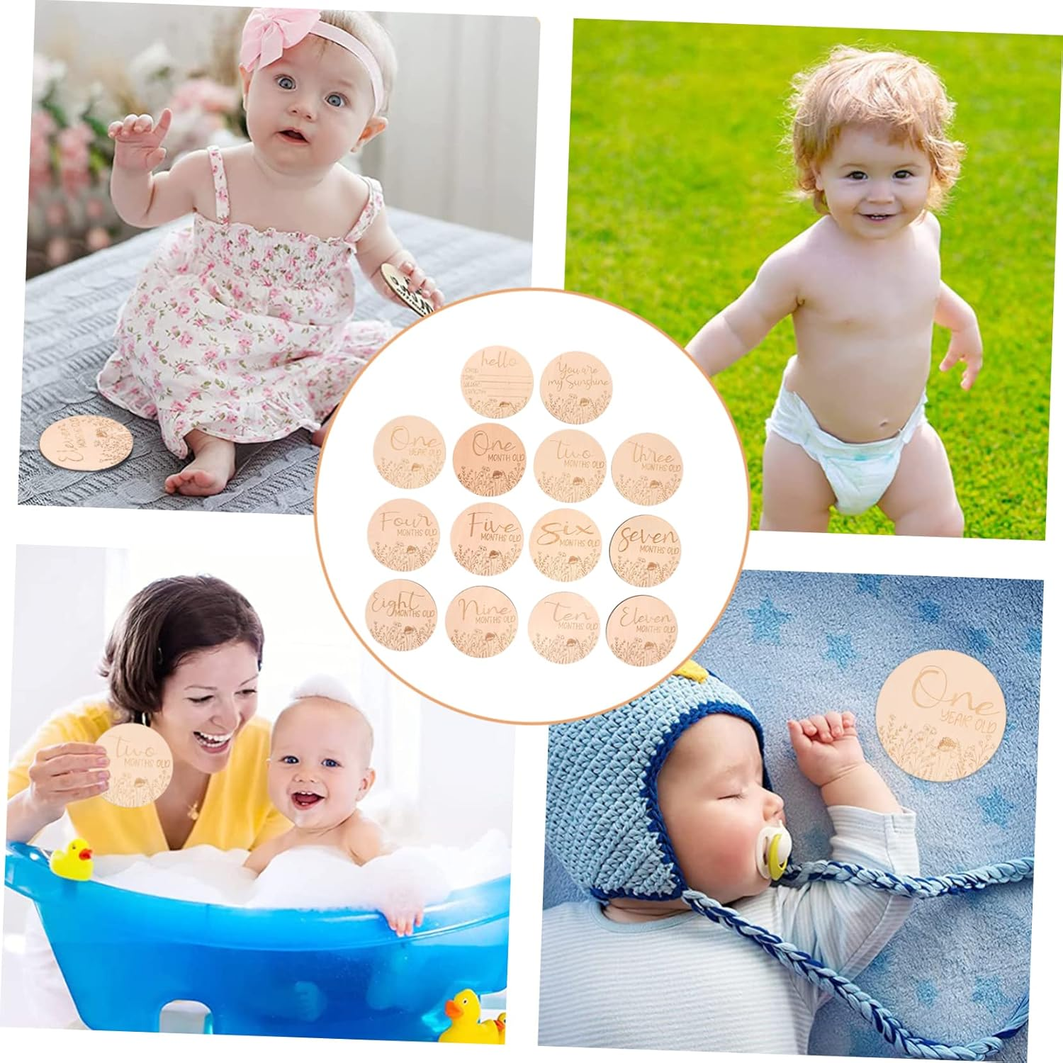 GARVALON 14Pcs Wooden Milestone Cards Monthly Growth Recording Photo Props for Newborn Photography Cute Announcement Signs for Keepsake for Growth Memories image number 4