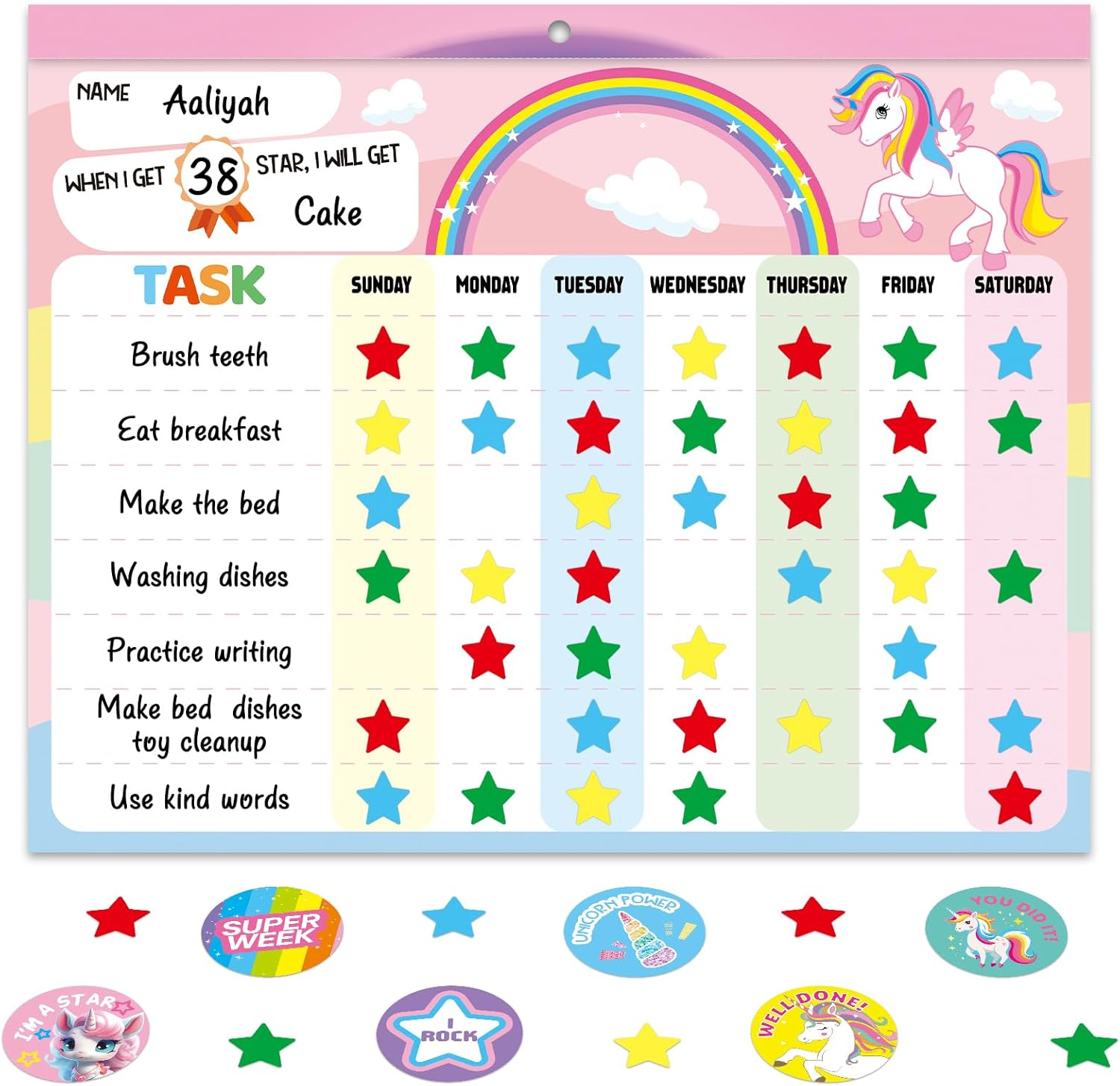 Behavior Reward Chart System for Kids Girls Toddlers - Pad with 30 Chore Charts, 1920 Star Stickers, 96 Incentive Stickers to Motivate Responsibility and Good Habits (Unicorn) image number 6