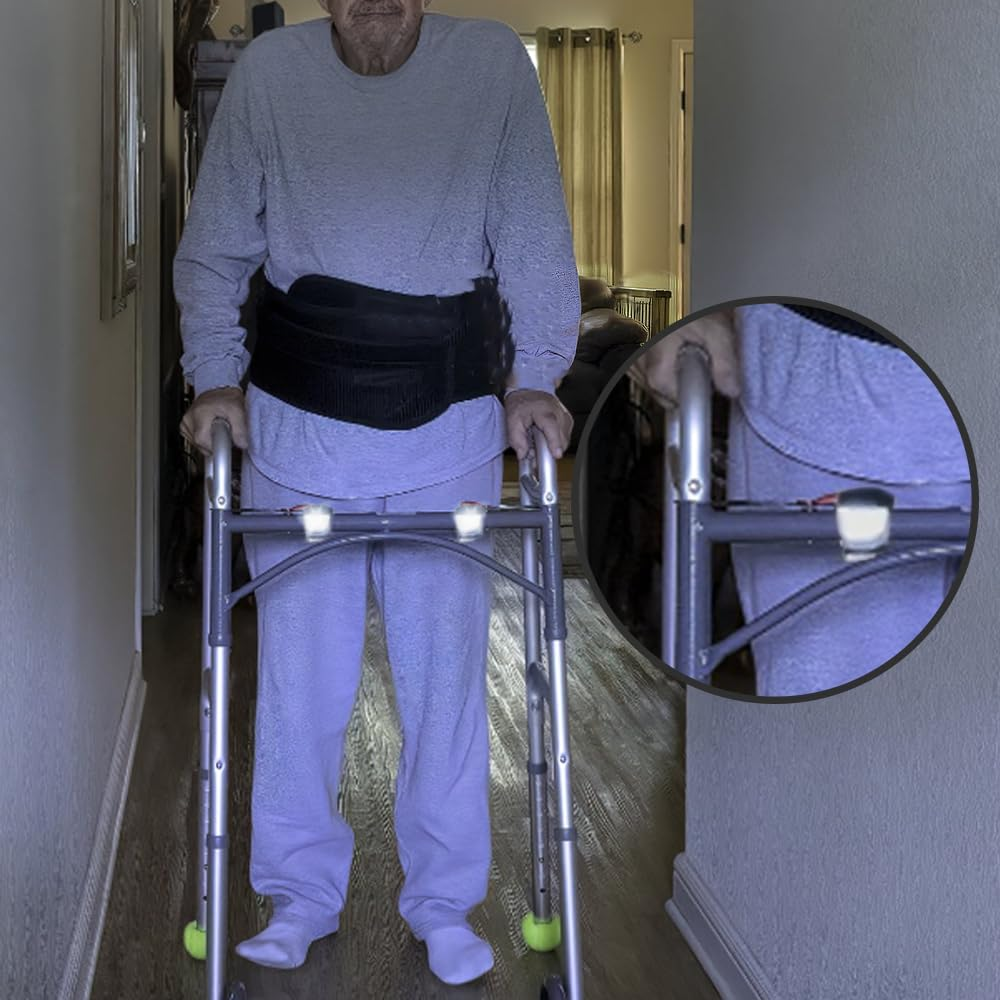 Walker Clip-On Mobility Light, Wheelchair LED Flashlight with 3 Modes for Crutches, Canes, Rollators, Prevent Falls during Dark, 2 PCS