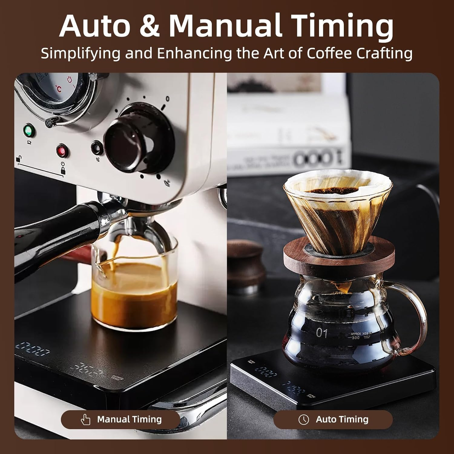 Coffee Scale with Timer, Espresso Scale, Food Scale, 3Kg/0.1G High Precision, with Waterproof Insulation Pad, for Pour-Over, Espresso, French Press, Kitchen Use, with Automatic Timing Function image number 2