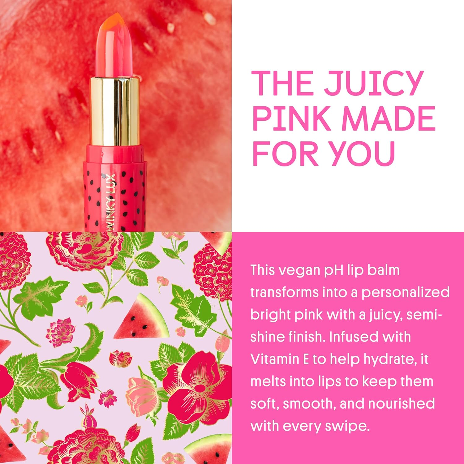 Winky Lux Watermelon Jelly Ph Lip Balm - Hydrating Lip Balm, Natural Pink Tint with Ph Color Changing, Moisturize & Soften Lips While Leaving Sheer Pink Tint, with Watermelon Candy Scent image number 4