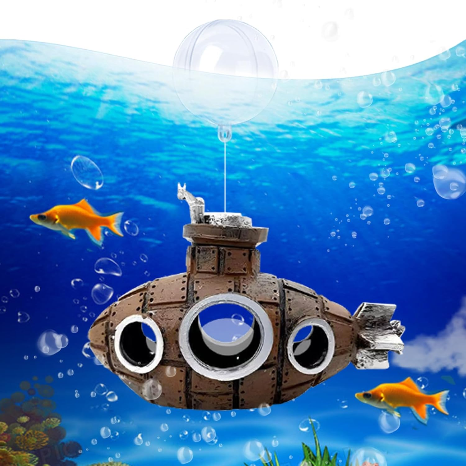 Floating Aquarium Decoration, Cute Device Fish Aquarium Decoration, Safe Fish Toy Betta Cichlid Gold Fish Shrimp Hermit Crab Game Companion Aquarium Accessories (Diver)
