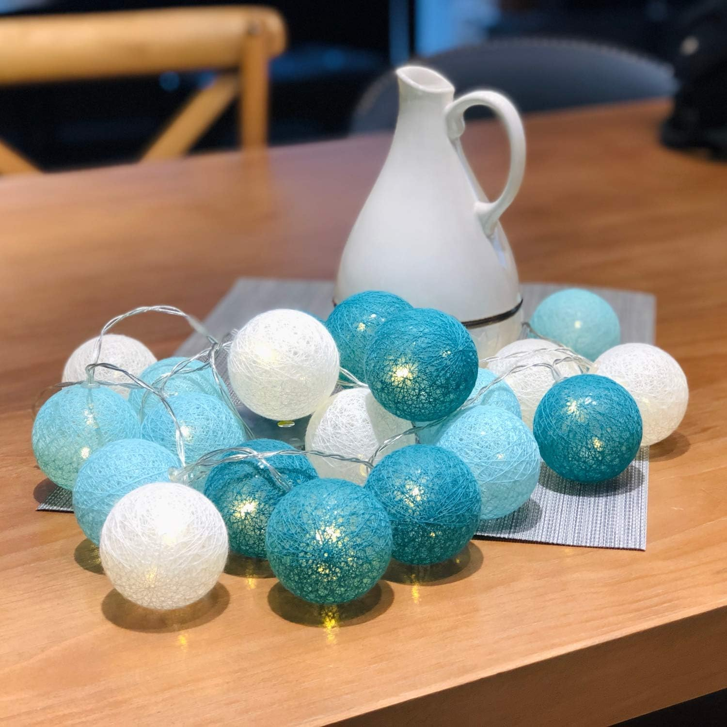 Padwa Lifestyle Cotton Ball String Lights, 3.1M/10.2Ft 20 Leds USB Powered Cotton Ball Fairy Lights for Bedroom, Party, Indoor, Wedding, Festival Decor (Tiffany)