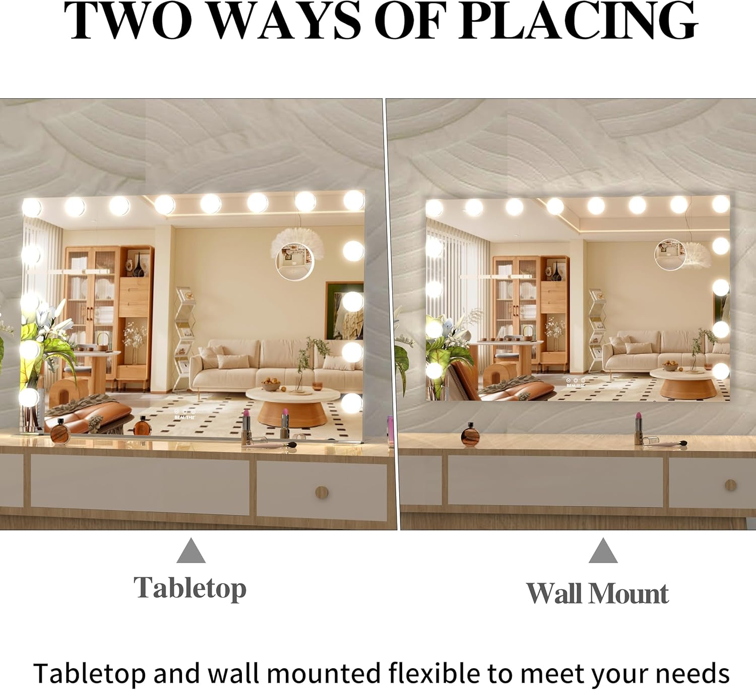 LETSFIELD Hollywood Mirror 91 X 62 Cm, Large Vanity Mirror with 16 Dimmable Lights for Bedroom, Desk Mirror or Wall Mounted Makeup Mirror, Including 10X Magnifying Mirror (Silver) image number 7