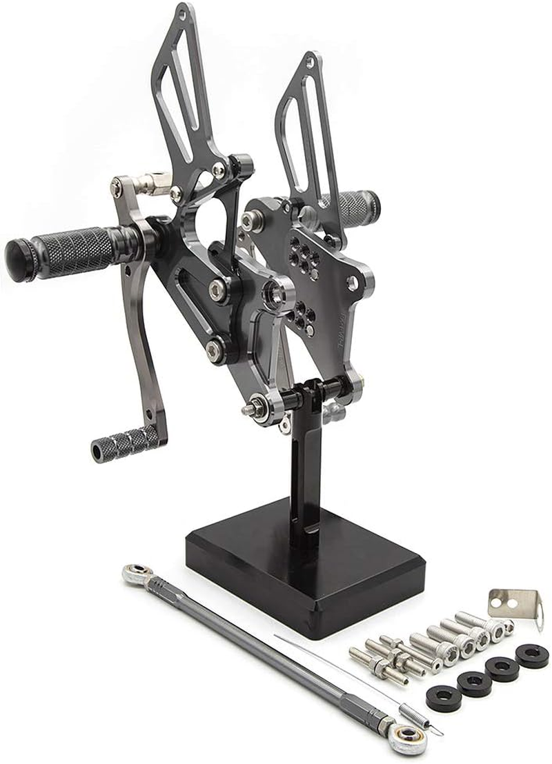 FXCNC CNC Billet Motorcycle Rearset Foot Pegs Rear Set Footrests Fully Adjustable Foot Boards Compatible with VFR400 NC30 RVF400 NC35 - Black image number 4