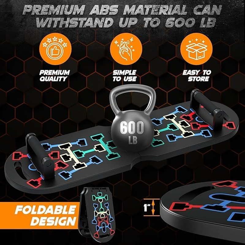 APEXORIGIN Push up Board Home Gym Pushup Board with Handles Professional Strength Training Equipment, Foldable Pilates Bar and 20 Fitness Accessories with Resistance Bands and Ab Roller Wheel image number 2