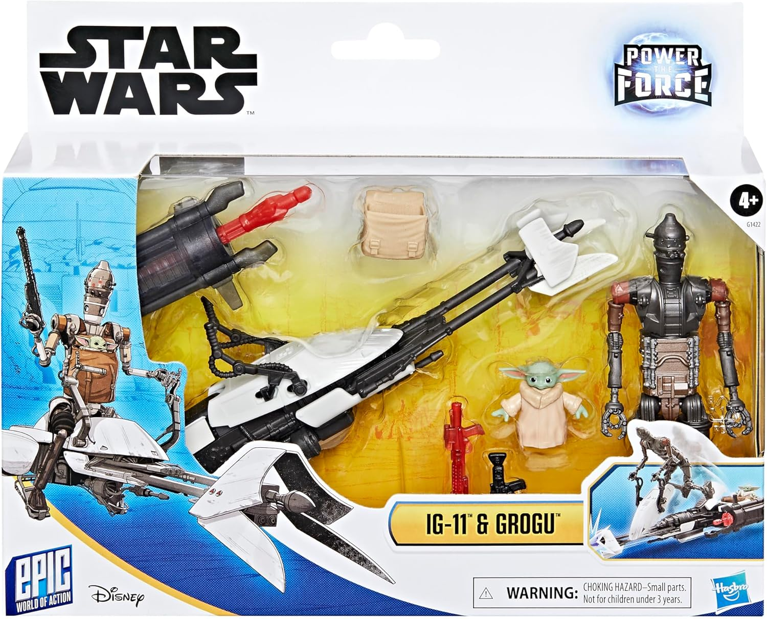 Star Wars Epic World of Action IG-11 & Grogu Speeder Bike, 4-Inch Scale Action Figures & Vehicle, Toys for Boys & Girls Ages 4+ image number 2
