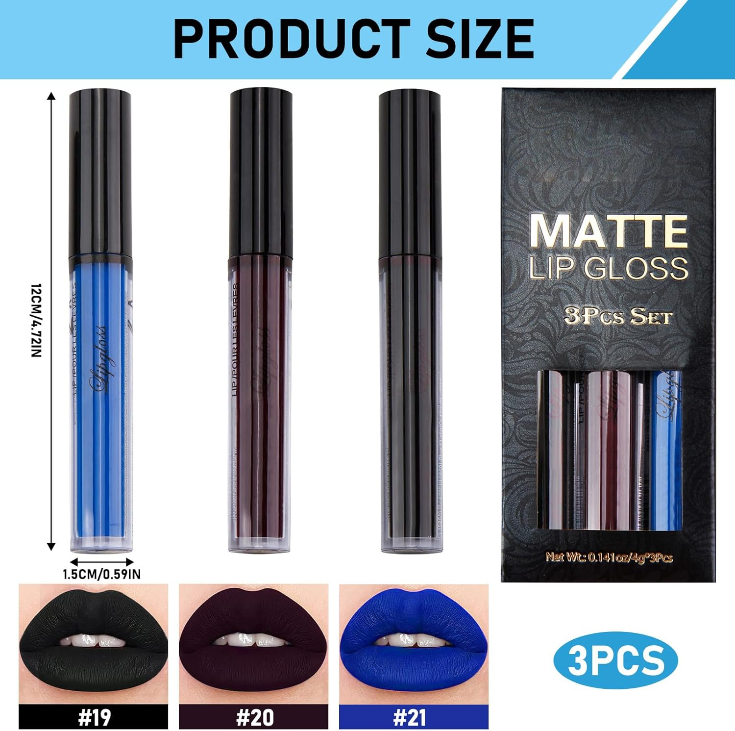 3 Colors Matte Liquid Lipstick Sets, Halloween Lipstick, Lipsticks for Women Wear Non-Stick Cup Not Fade Waterproof for Party, Masquerade, Cosplay, Christmas, Halloween image number 4