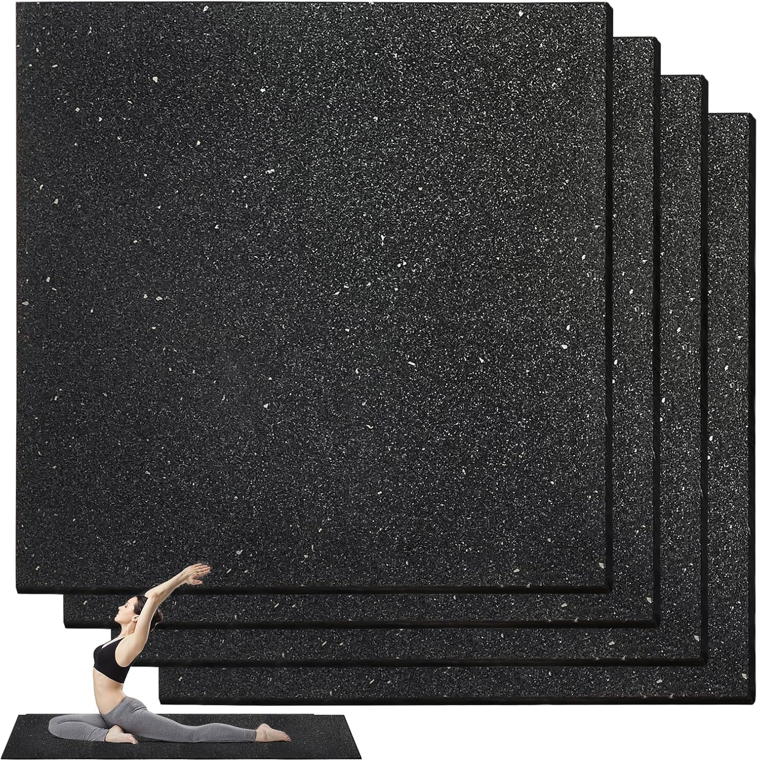 Gym Mat Flooring Heavy Duty Rubber Mat 15MM Thickness Exercise Mats Premium Slip-Resistant, Shock Absorbent, Solid Rubber Matting for Gymnastic, Sports & Fitness (Black + Grey Dots, 50CM X 50CM, 4)