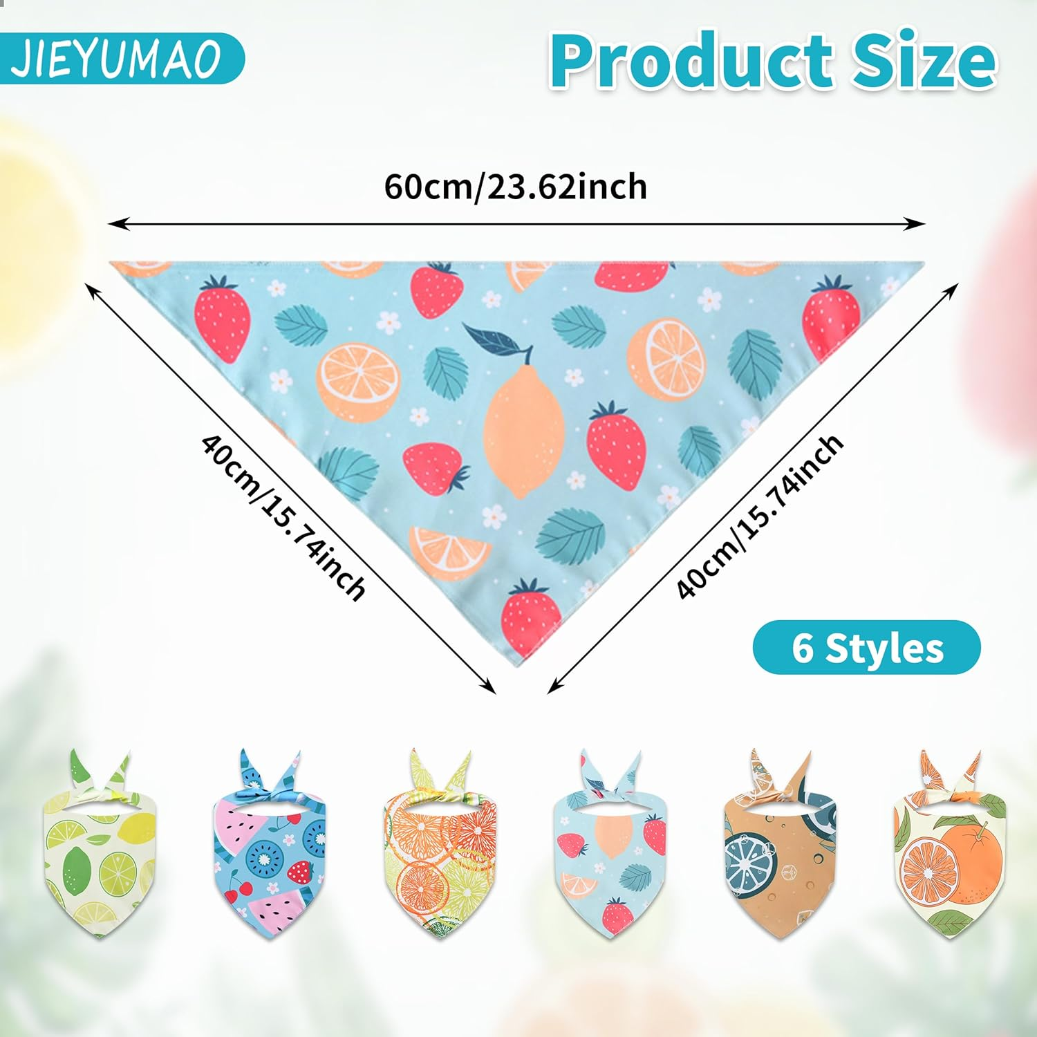 JIEYUMAO Hawaii Dog Bandana, 6Pcs Fruit Dog Bandana, 6 Styles Pet Neckerchief with Fruit Patterns, Adjustable Summer Pet Bandanas Dog Triangle Bibs for Small Medium Large Dogs Cats