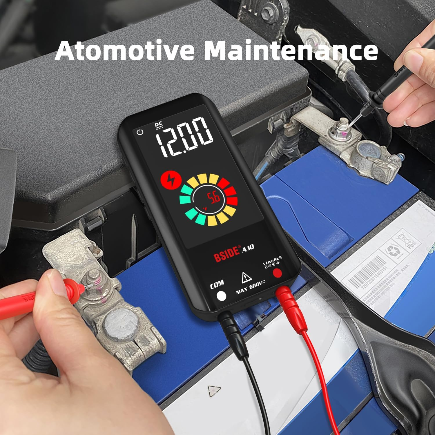 BSIDE Digital Multimeter, Rechargeable with Color LCD, 3 Results Display 6000 Counts Pocket Smart Voltmeter Capacitance Diode Ohm Hz Duty Cycle V-Alert Live Check Voltage Tester, Black, Pocket Size image number 1